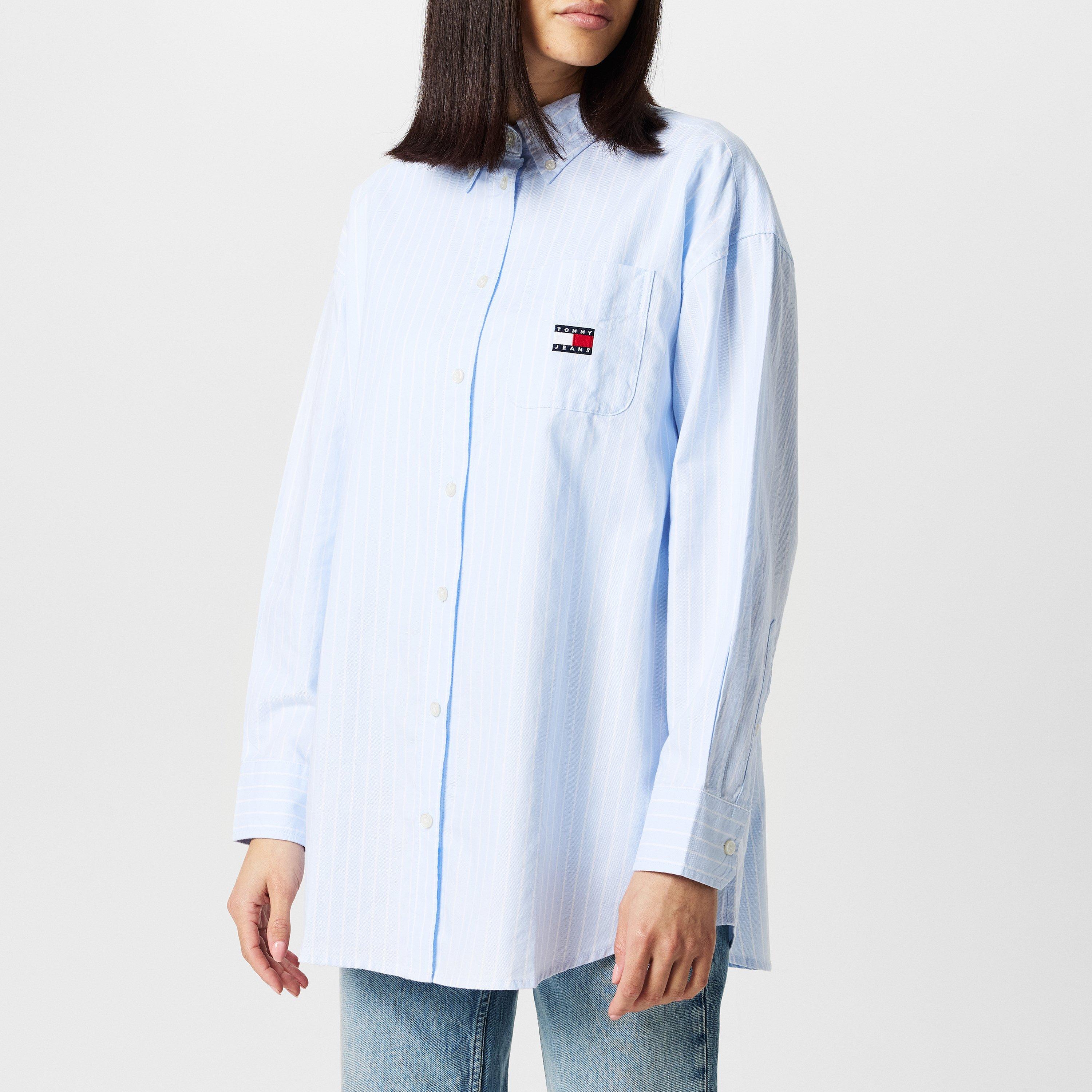 Sw Blue/Stripe - Tommy Jeans - Women's Oxford Long-Sleeve Plain Shirt - 3