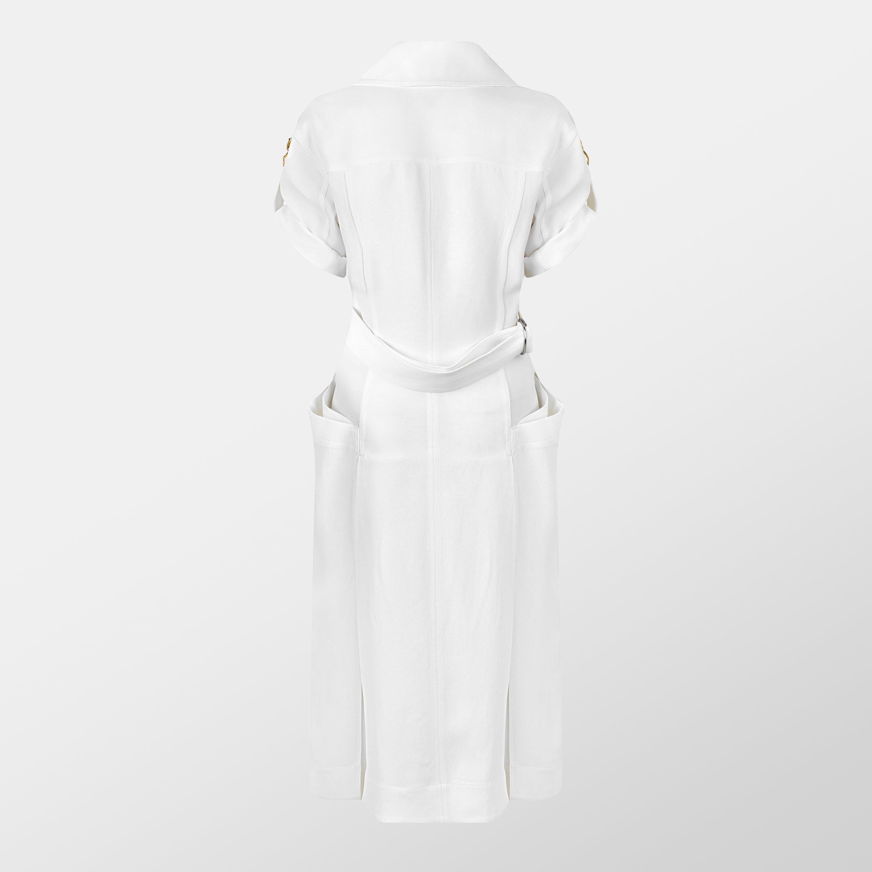 Chalk - Bottega Veneta - Women's Linen A-Line Dress - 2