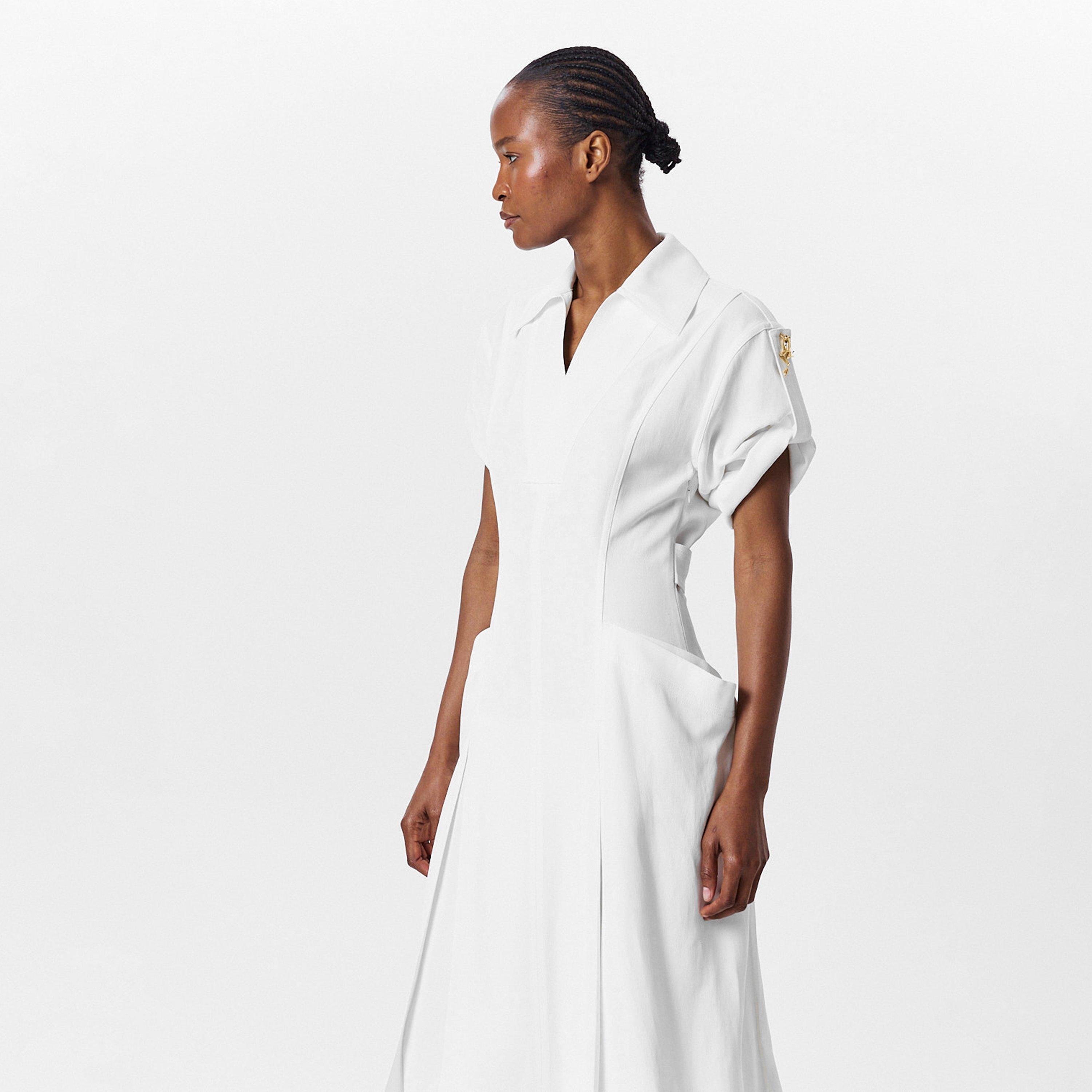 Chalk - Bottega Veneta - Women's Linen A-Line Dress - 3