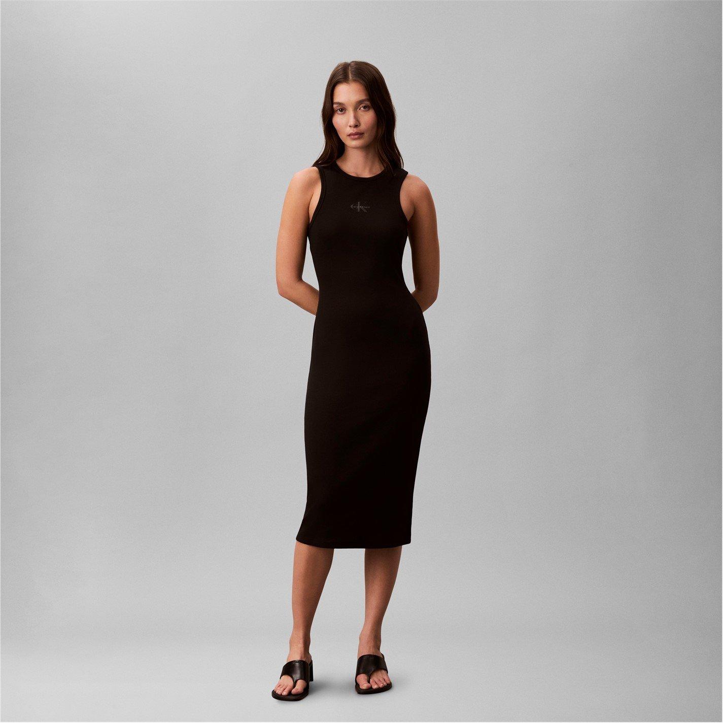 Black - Calvin Klein Jeans - Womens Midi Bodycon Dress - 2