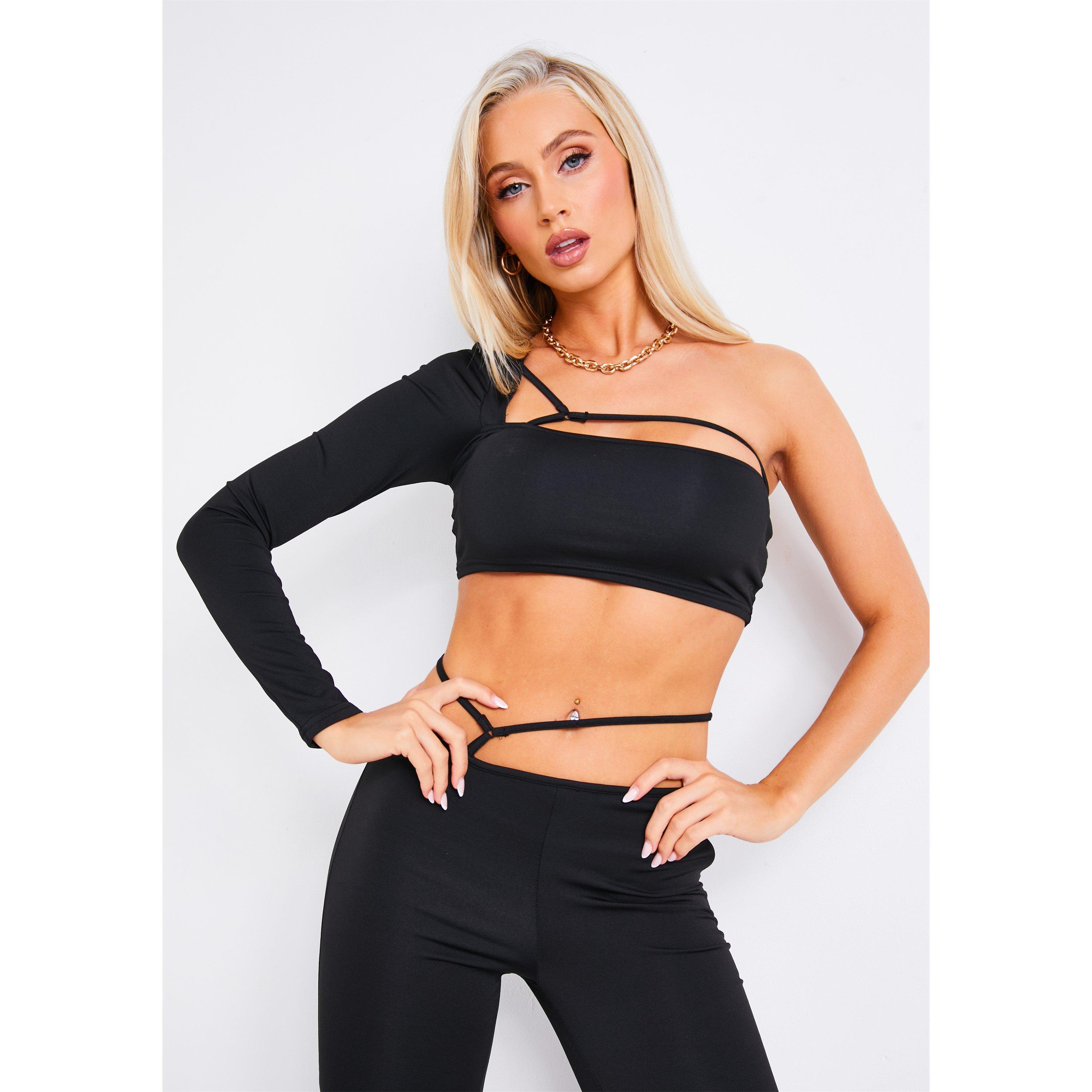 Missy Empire Women's Strappy One Shoulder Crop Top - Black - 14 (L)