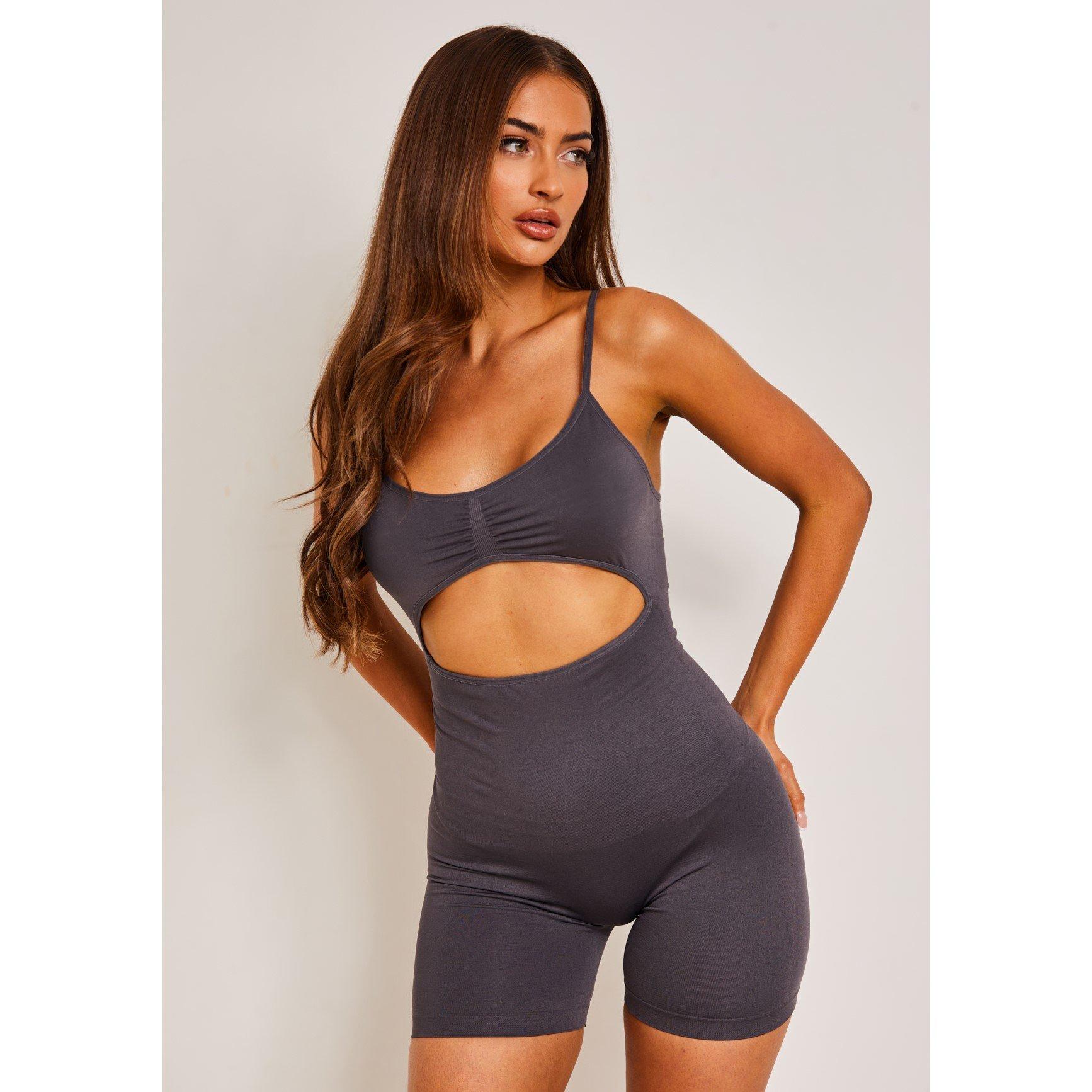 Charcoal - Missy Empire - Seamless Cut Out Contour Waist Unitard