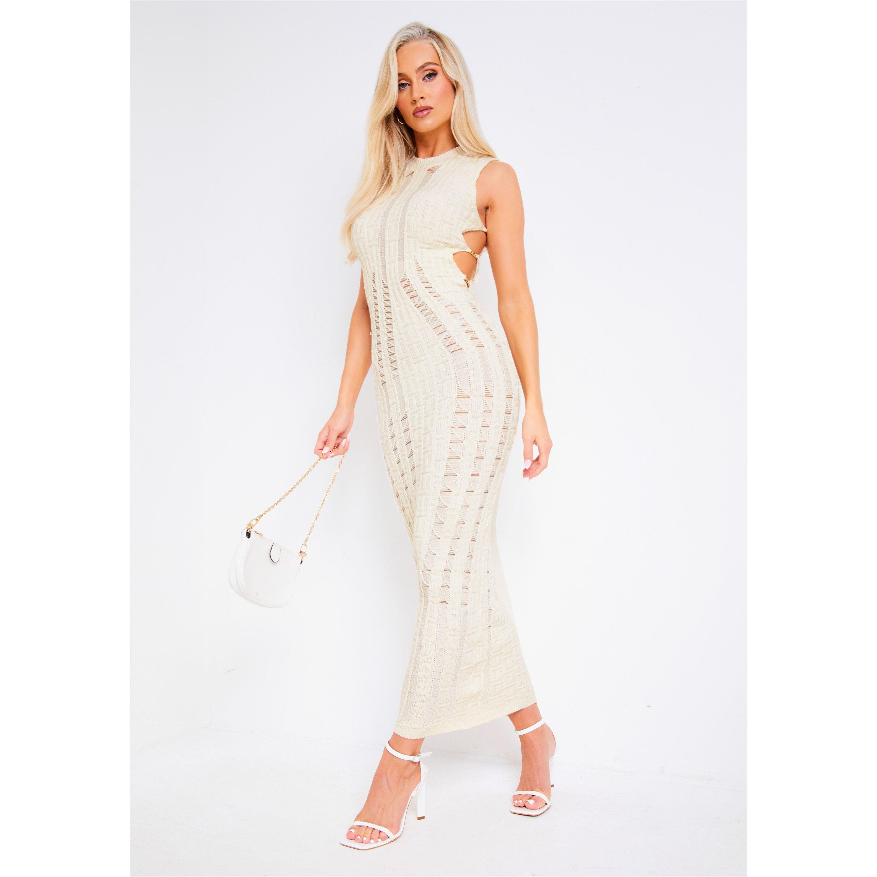 Cream - Missy Empire - Knitted Corset Maxi Chain Dress