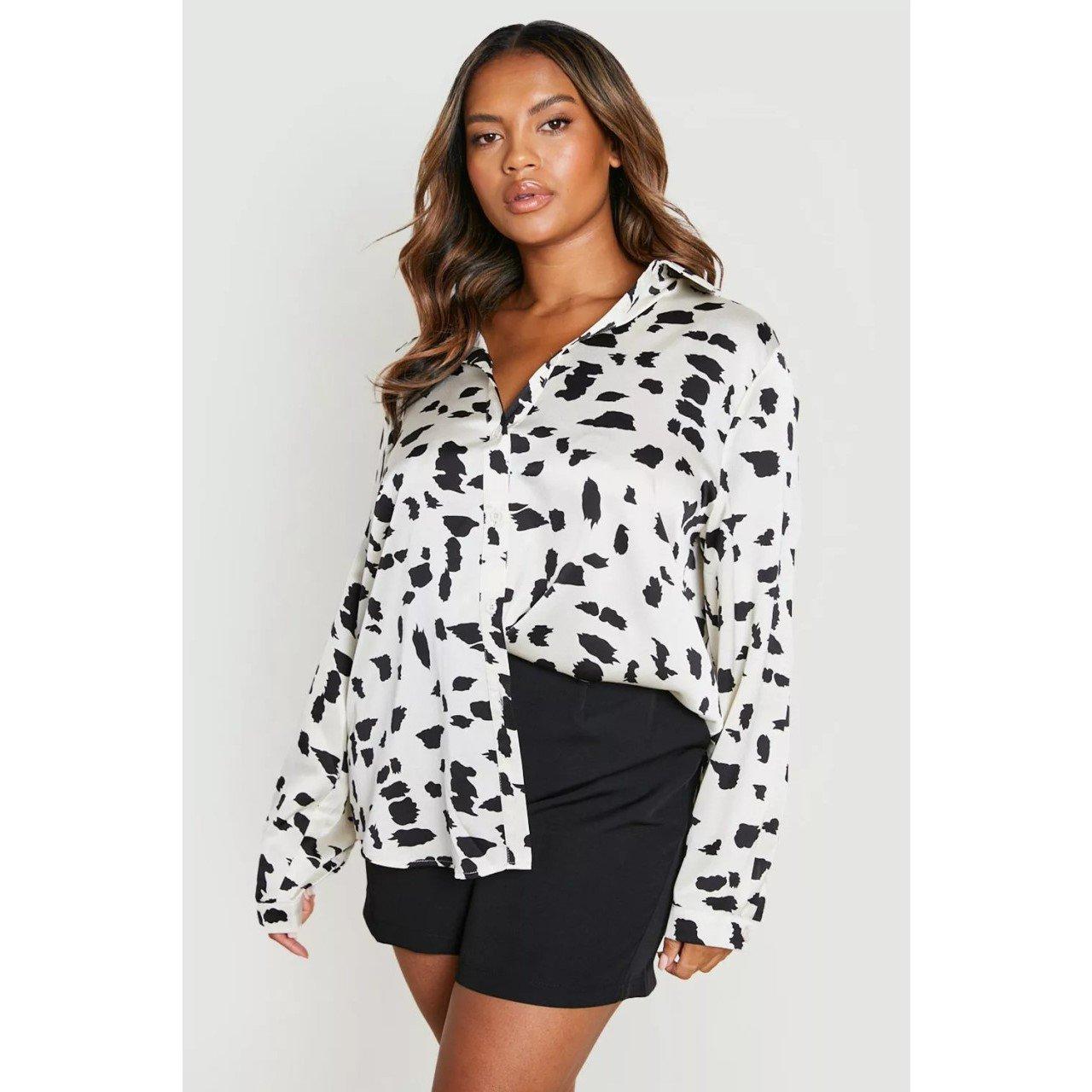 Cream - Influence - Women's Long-Sleeve Satin Patterned Shirt - 1