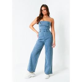Missy Empire Bandeau Denim Jumpsuit