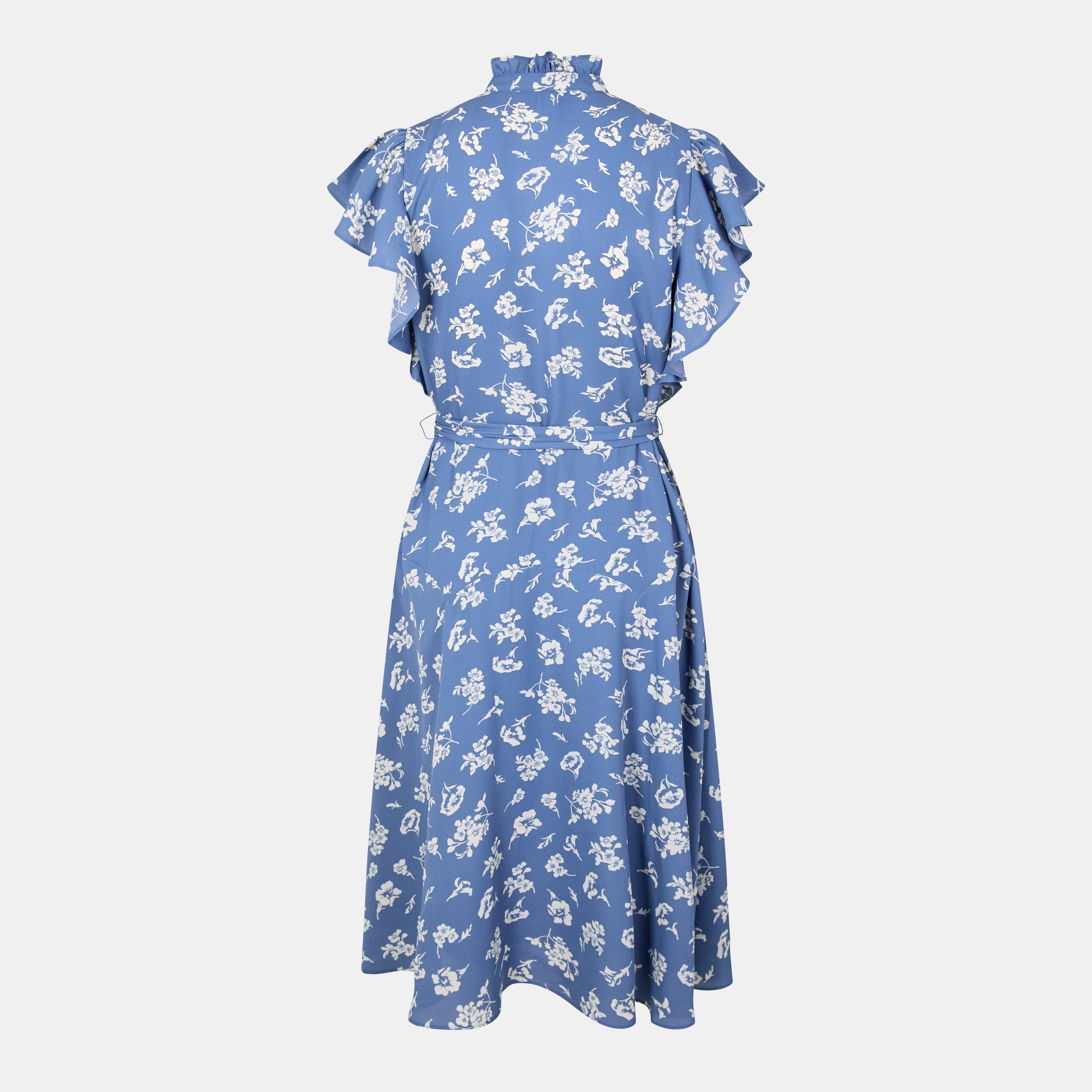 Blue/White - Lauren by Ralph Lauren - Floral Belted Dress - 2