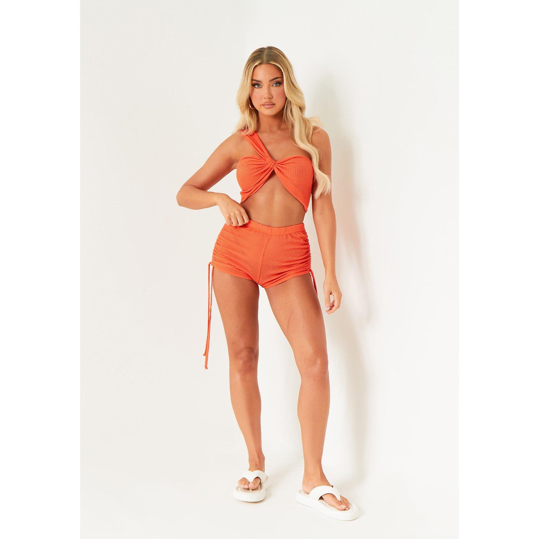 Coral - Missy Empire - Asymmetric One Shoulder Textured Bralette