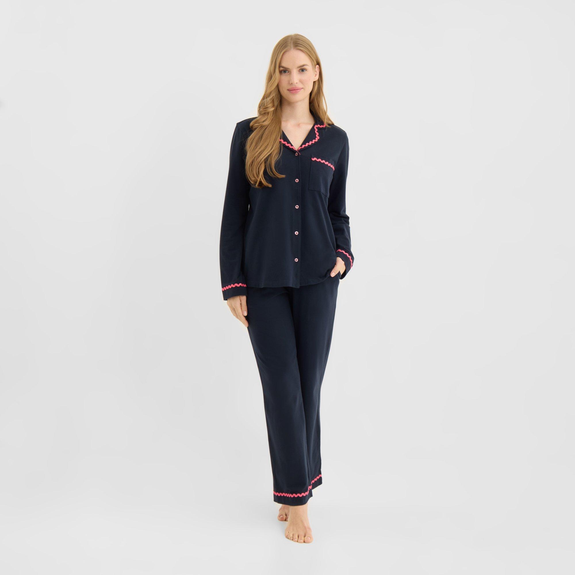 Chelsea Peers Women's Long Sleeve Pyjama Set - G Morning Navy - Size 12 (M)