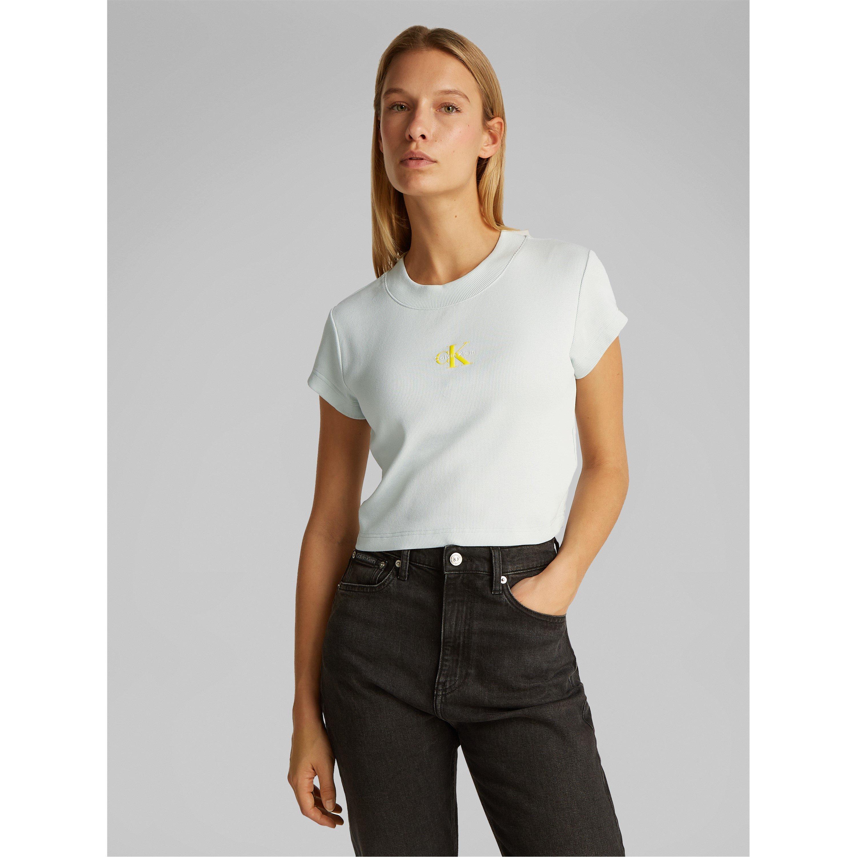 Calvin Klein Jeans Women's Monogram Fitted Cropped Baby Tee - Sprout Green - 14 (L)