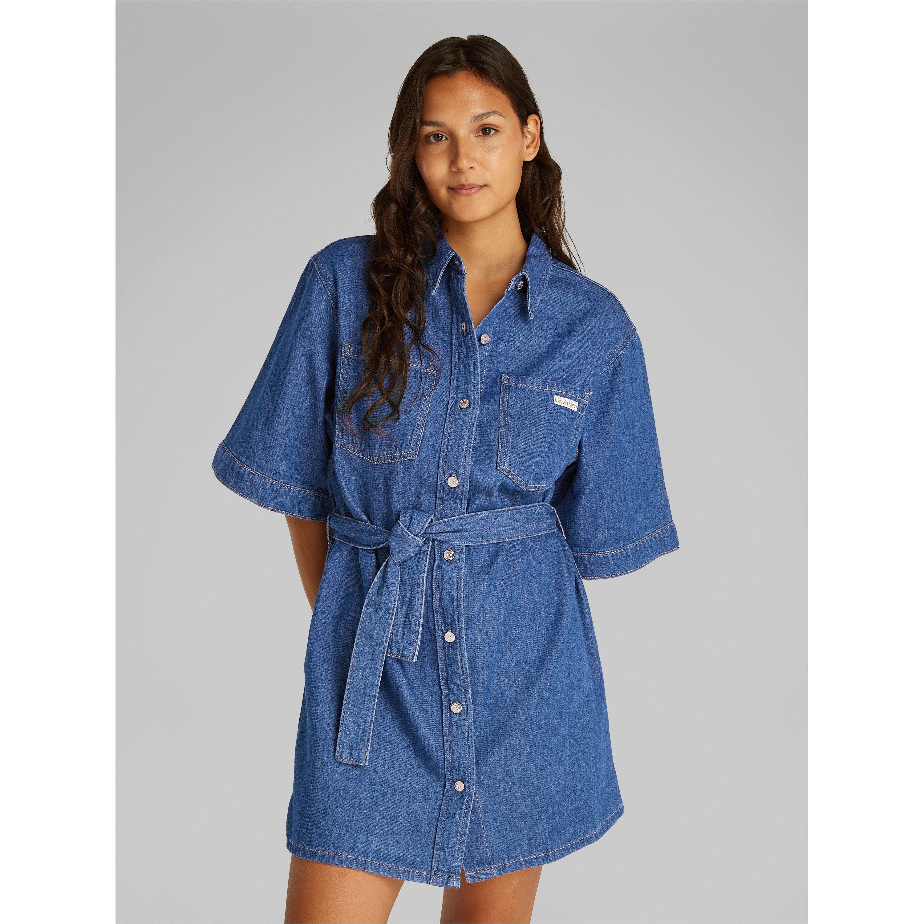 Denim Mittel - Calvin Klein Jeans - Women's Linen Boxy Belted Wrap Dress - 2