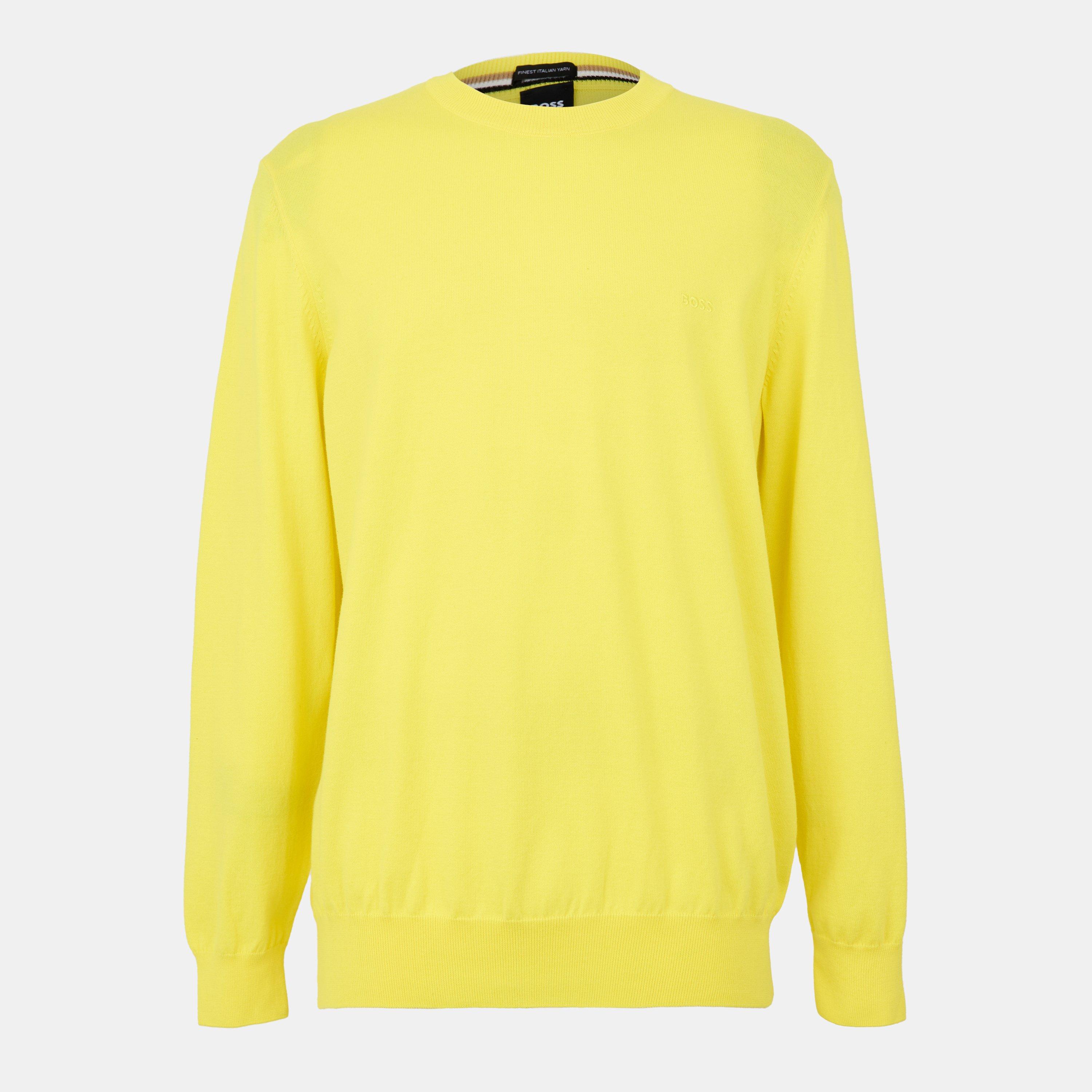 Bright Yellow - Boss - Men's Pascas Cotton Long Sleeve Crew Neck Jumper - 1