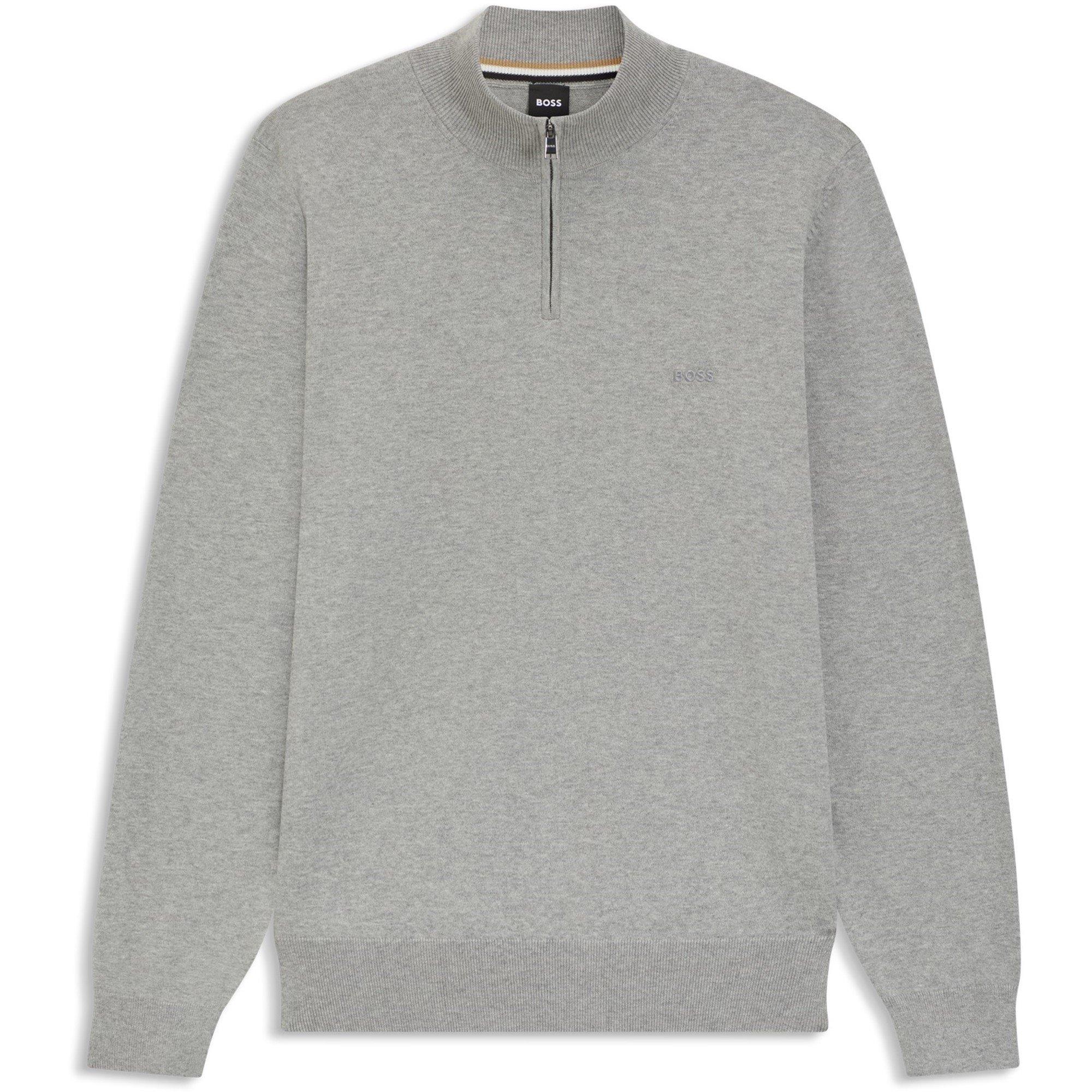 Boss Men's Padro-L Zipped Quarter-Zip Jumper - Silver 041 - Large