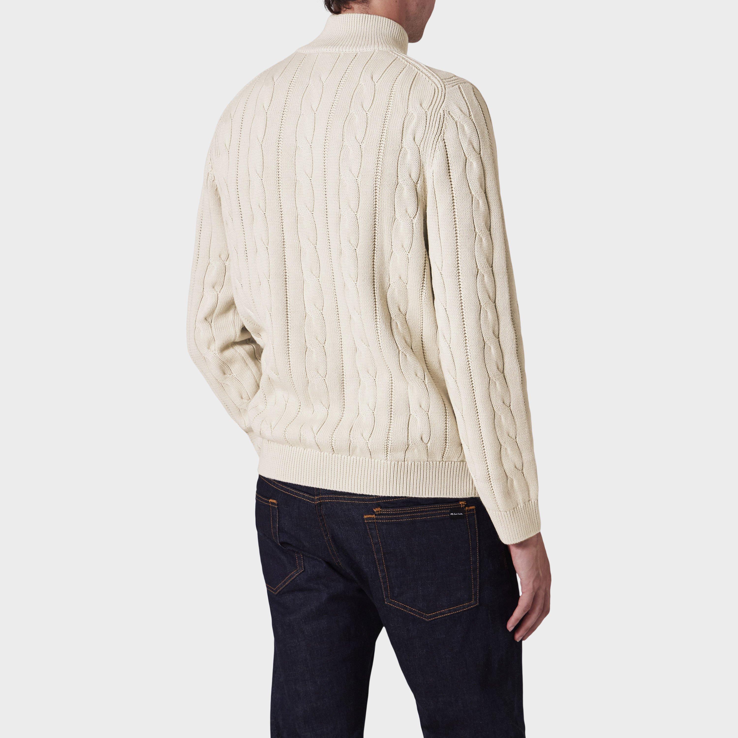 White 02 - PS Paul Smith - Men's Cable Crew Neck Jumper - 3