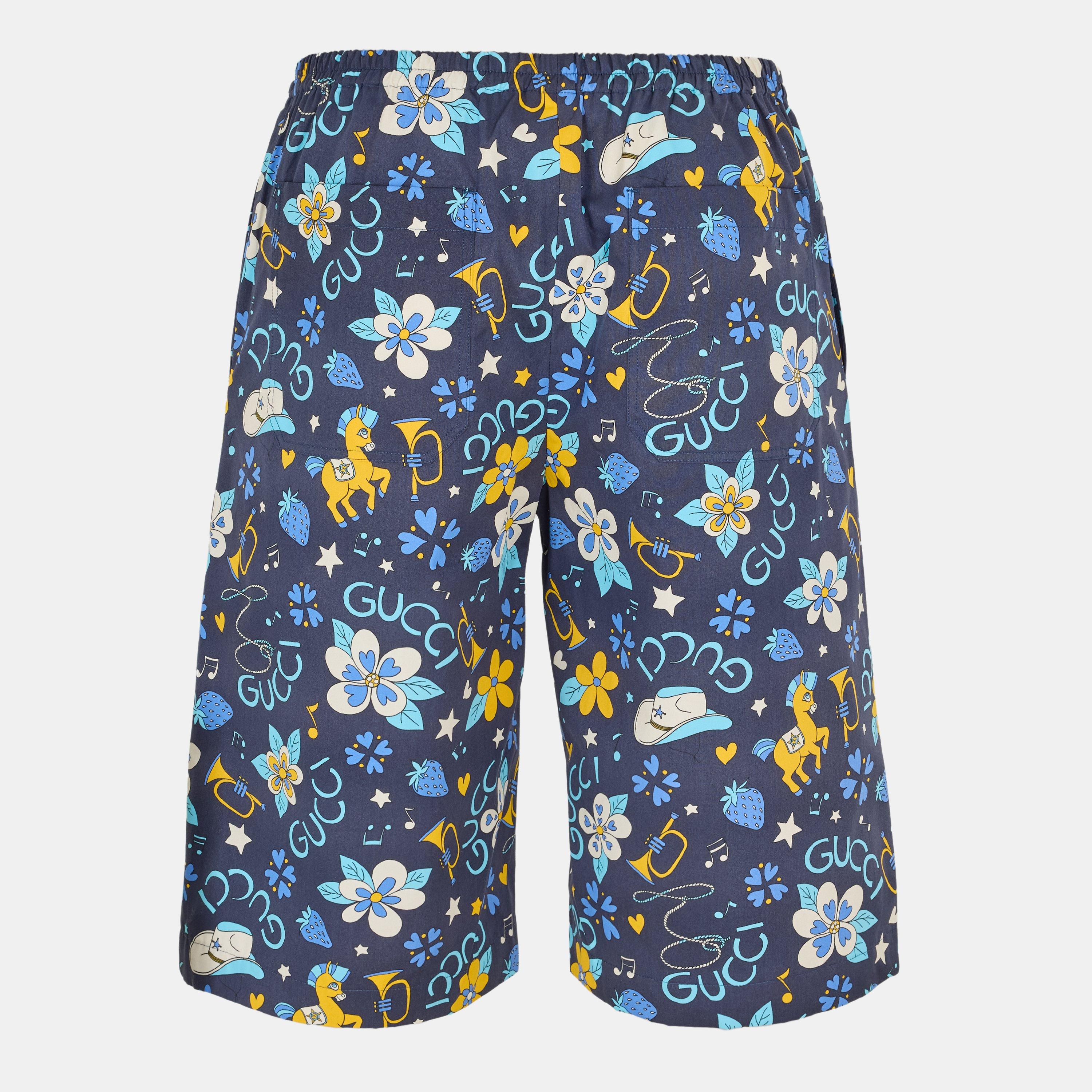 Bl Nght/Orng/Mc - Gucci - Men's Silk Chino Shorts - 2