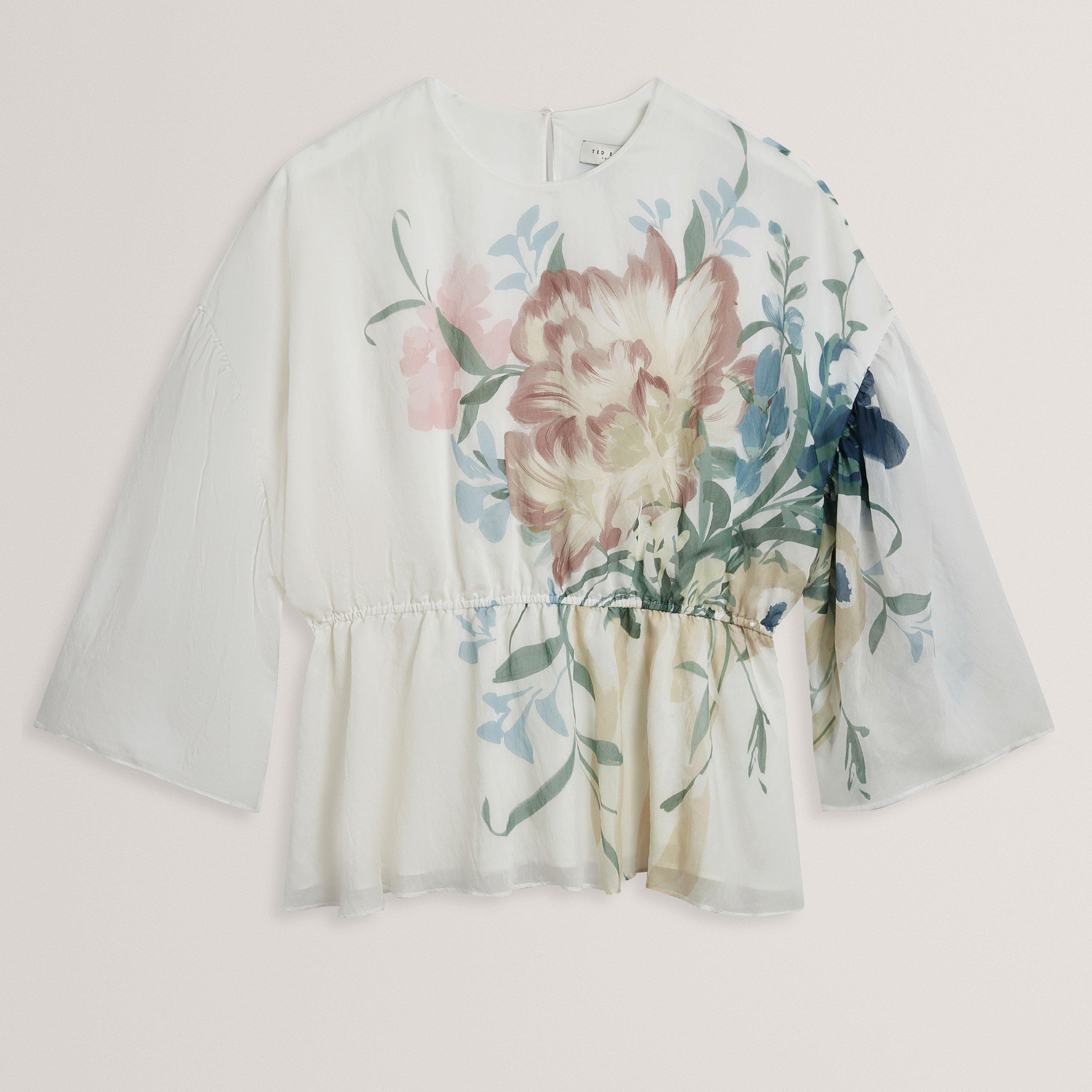 Ivory - Ted Baker - Ted Baker Soft Blooms Puff Sleeve Peplum Top - 1
