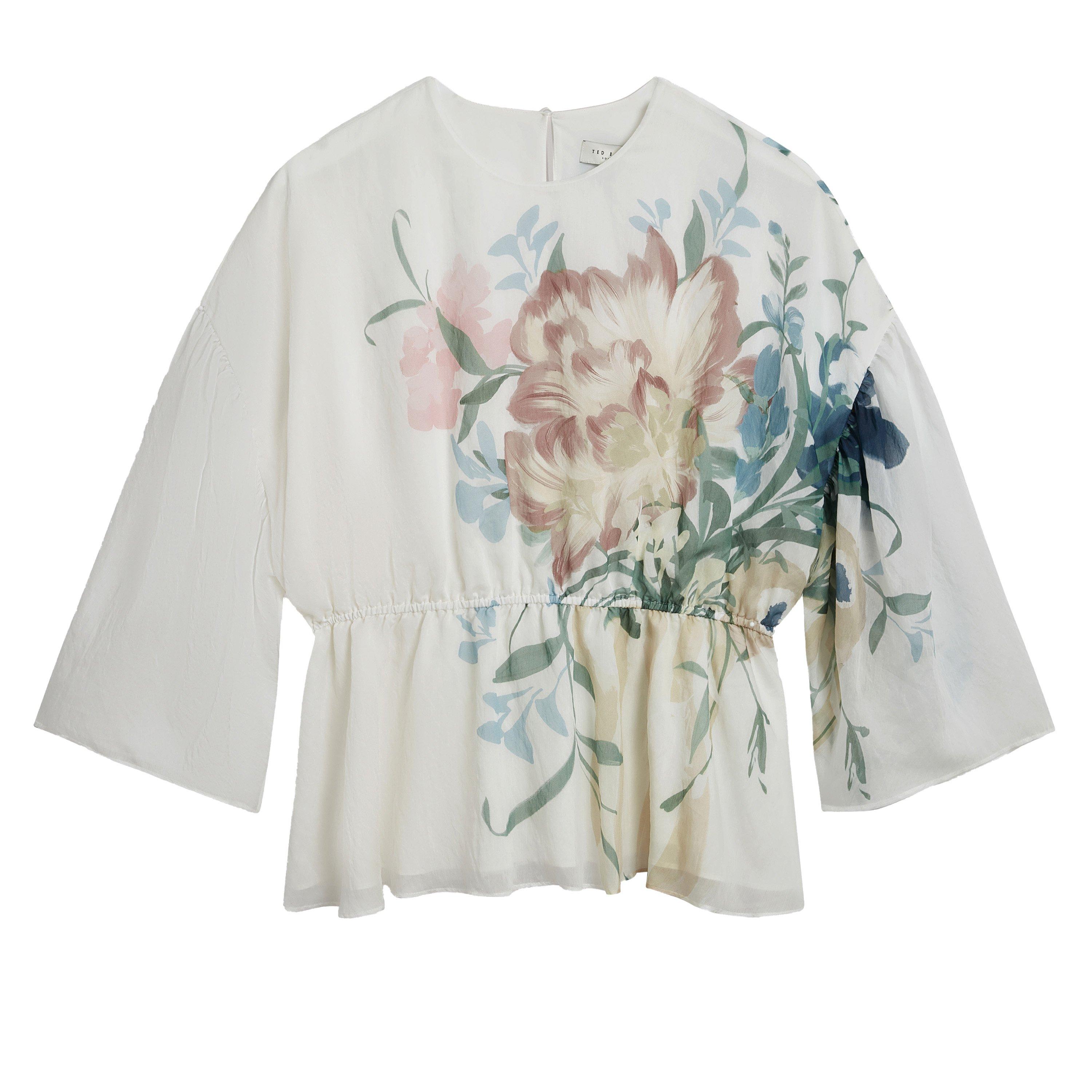 Ivory - Ted Baker - Ted Baker Soft Blooms Puff Sleeve Peplum Top - 1