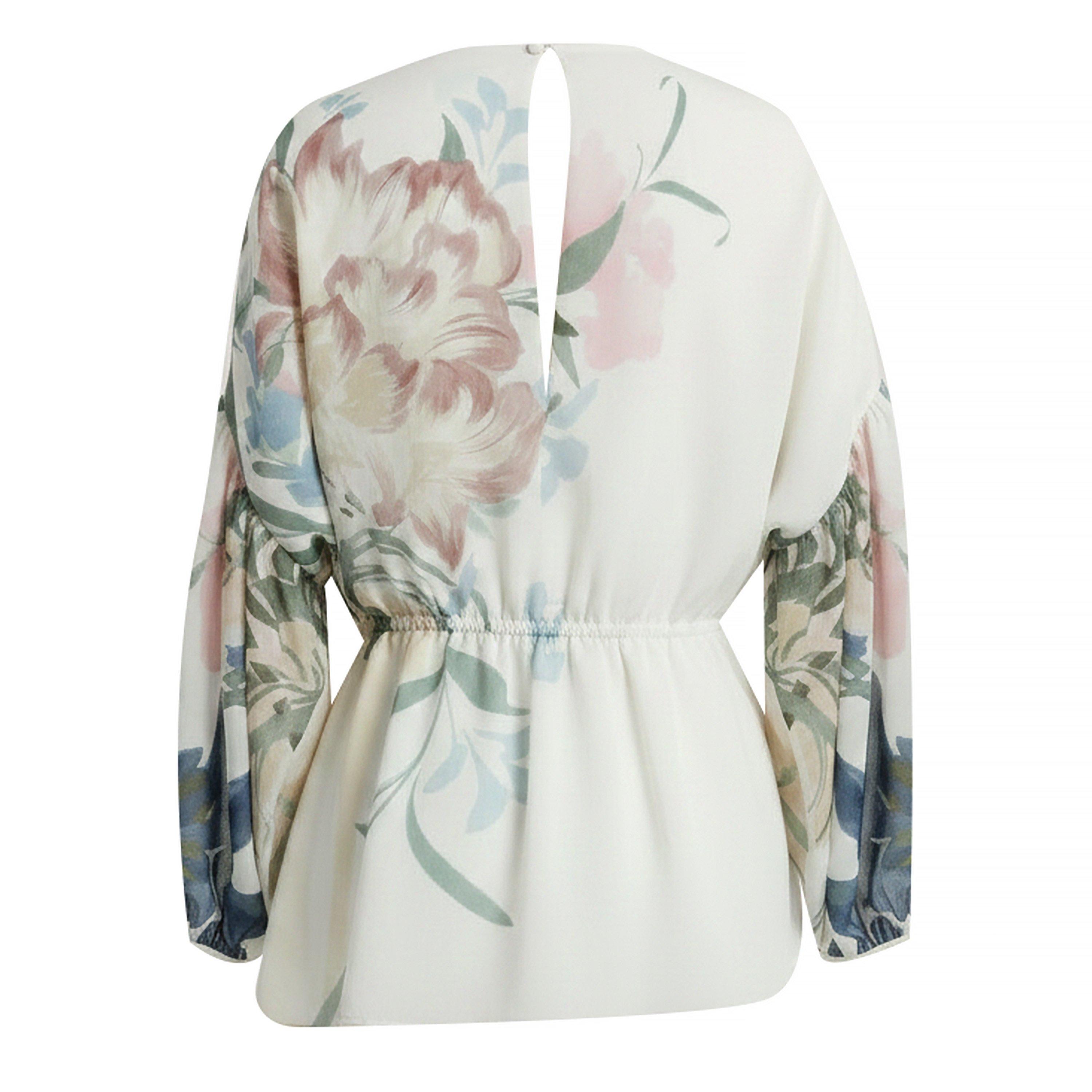 Ivory - Ted Baker - Ted Baker Soft Blooms Puff Sleeve Peplum Top - 2