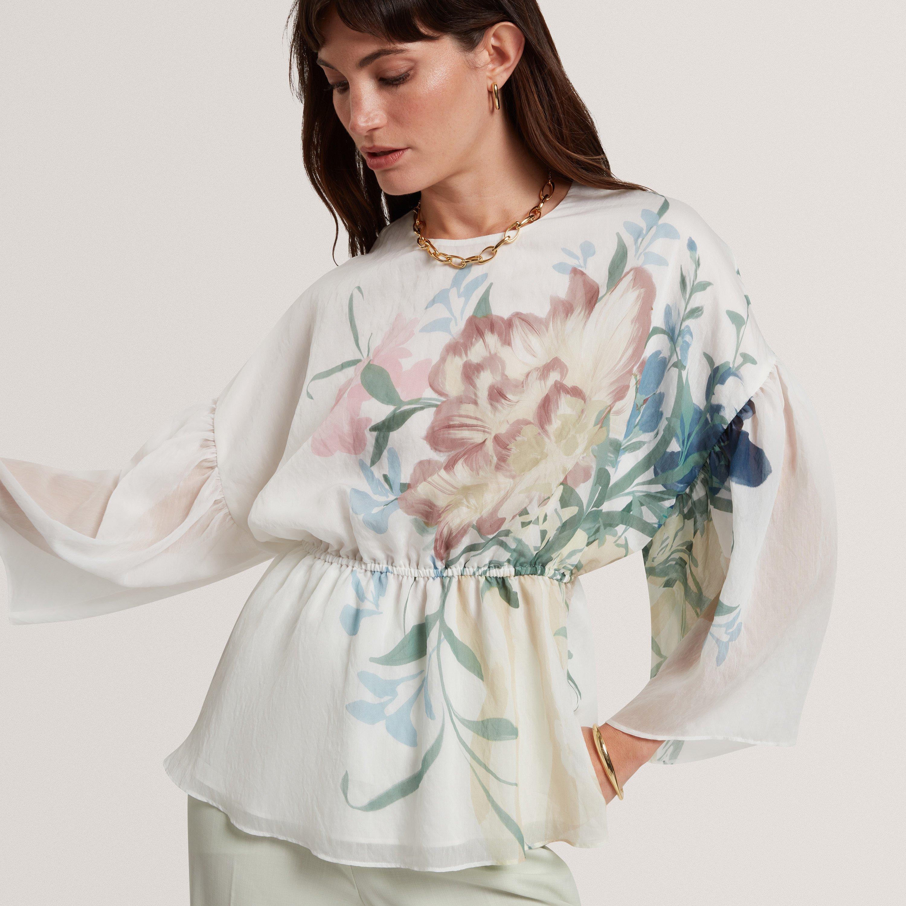 Ivory - Ted Baker - Ted Baker Soft Blooms Puff Sleeve Peplum Top - 2