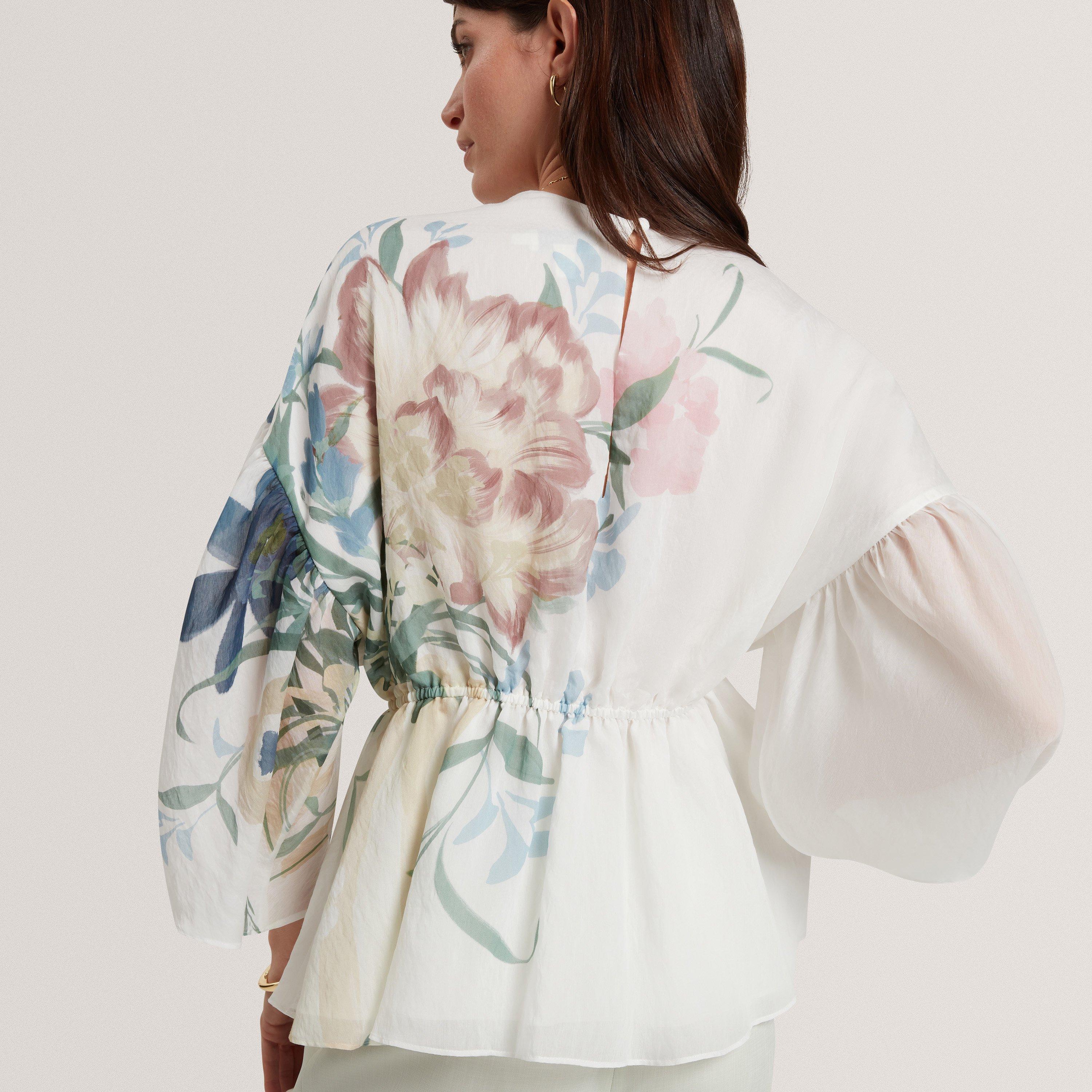 Ivory - Ted Baker - Ted Baker Soft Blooms Puff Sleeve Peplum Top - 3