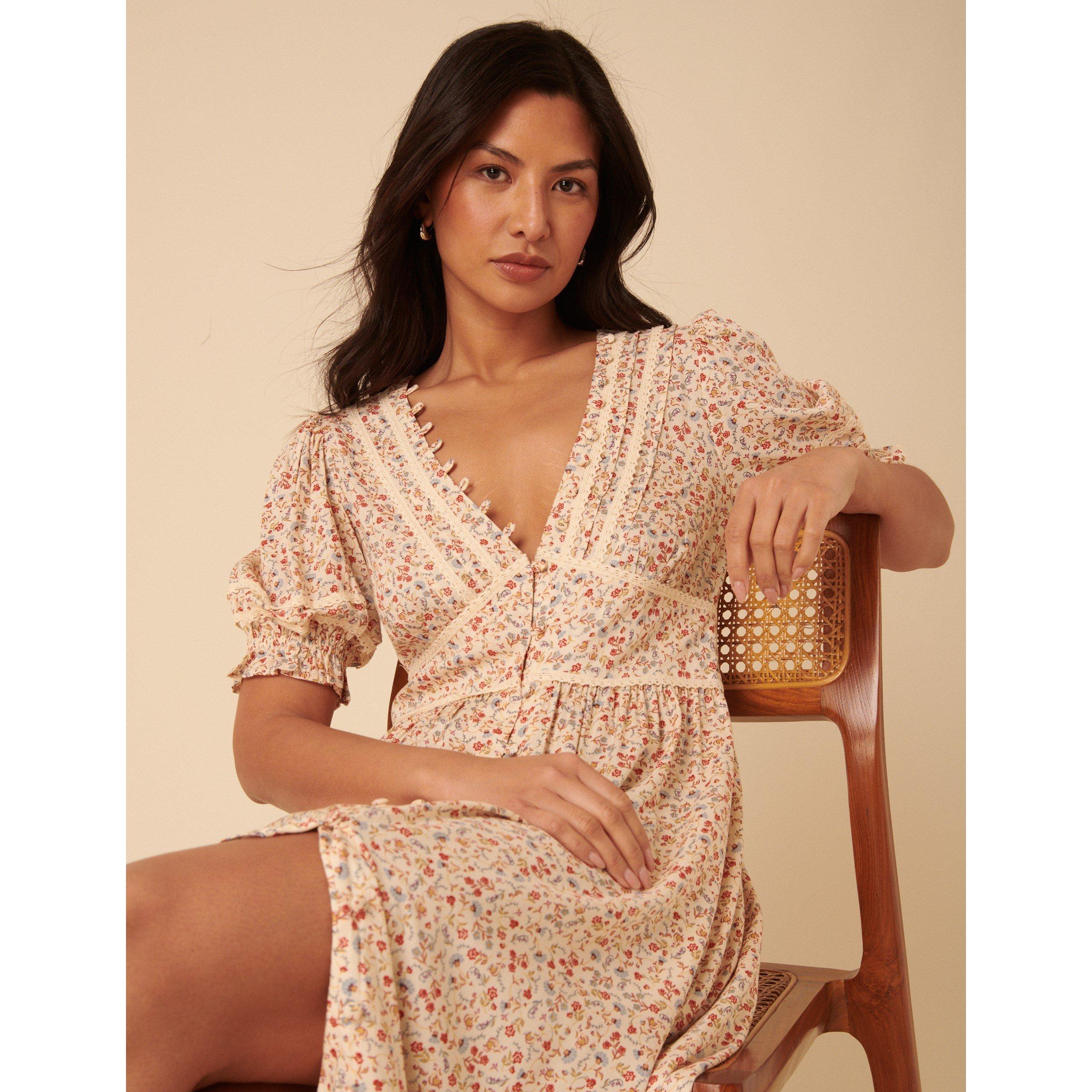 Cream - Nobodys Child - Women's Saffy Ditsy Milkmaid Dress - 3