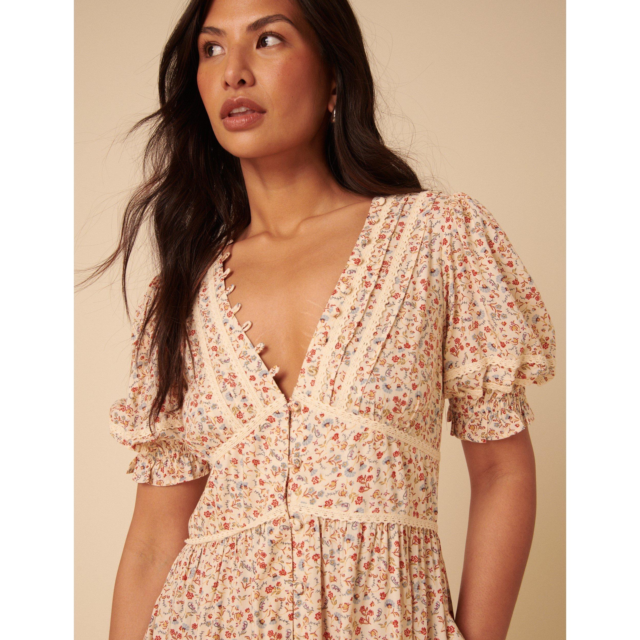 Cream - Nobodys Child - Women's Saffy Ditsy Milkmaid Dress - 4