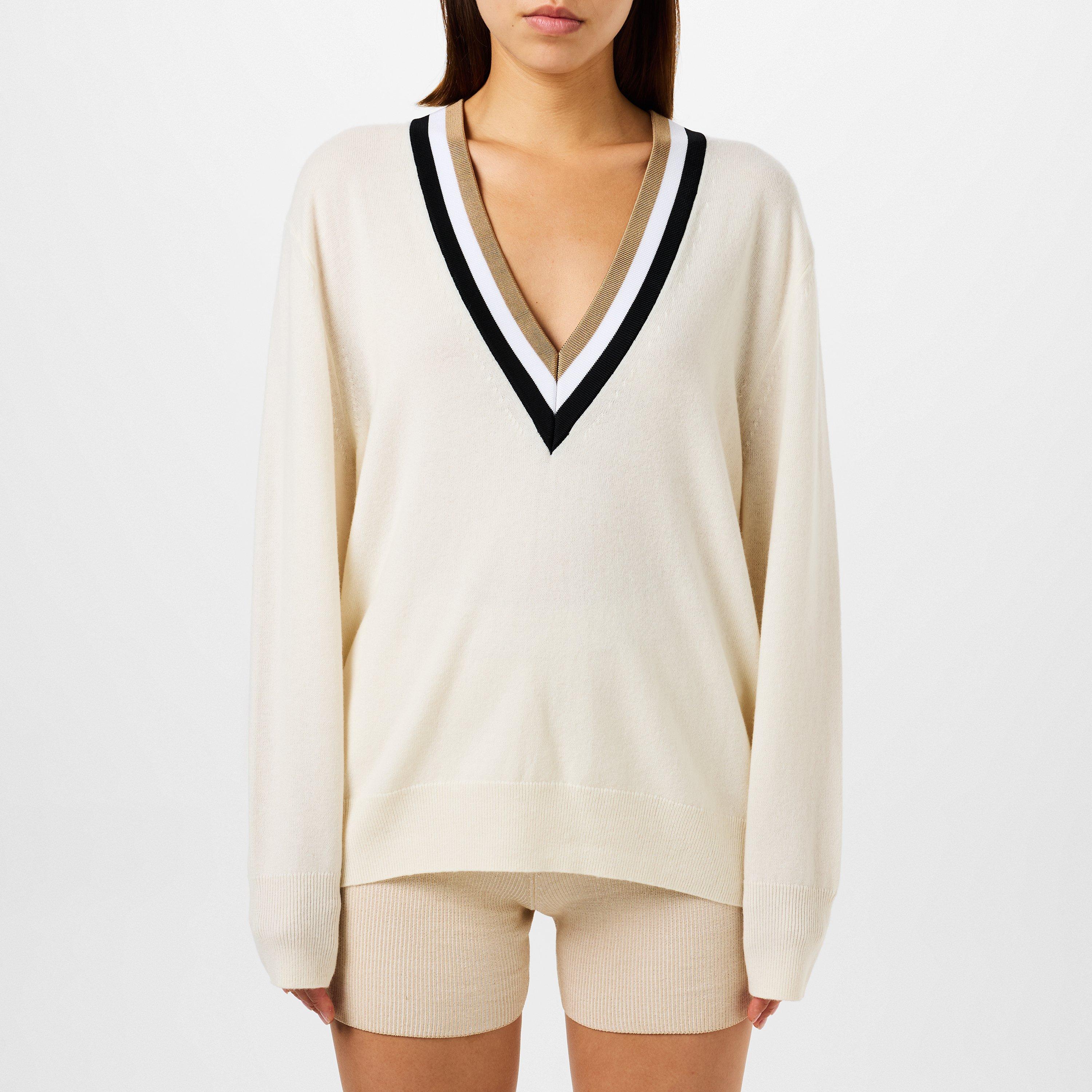 Open White 118 - Boss - Women's Felipina Knitted Jumper, V-neckline, Stripes - 1