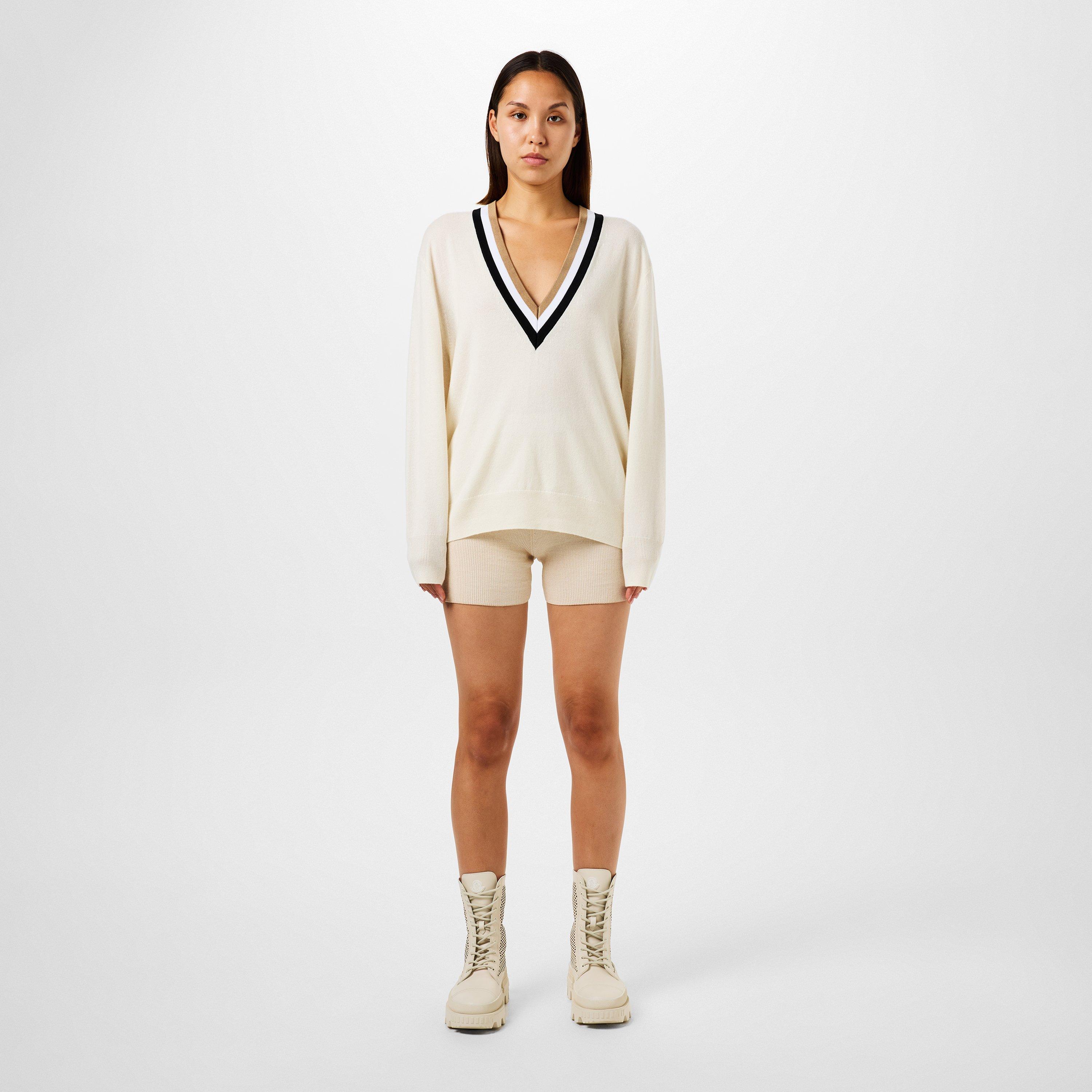 Open White 118 - Boss - Women's Felipina Knitted Jumper, V-neckline, Stripes - 4