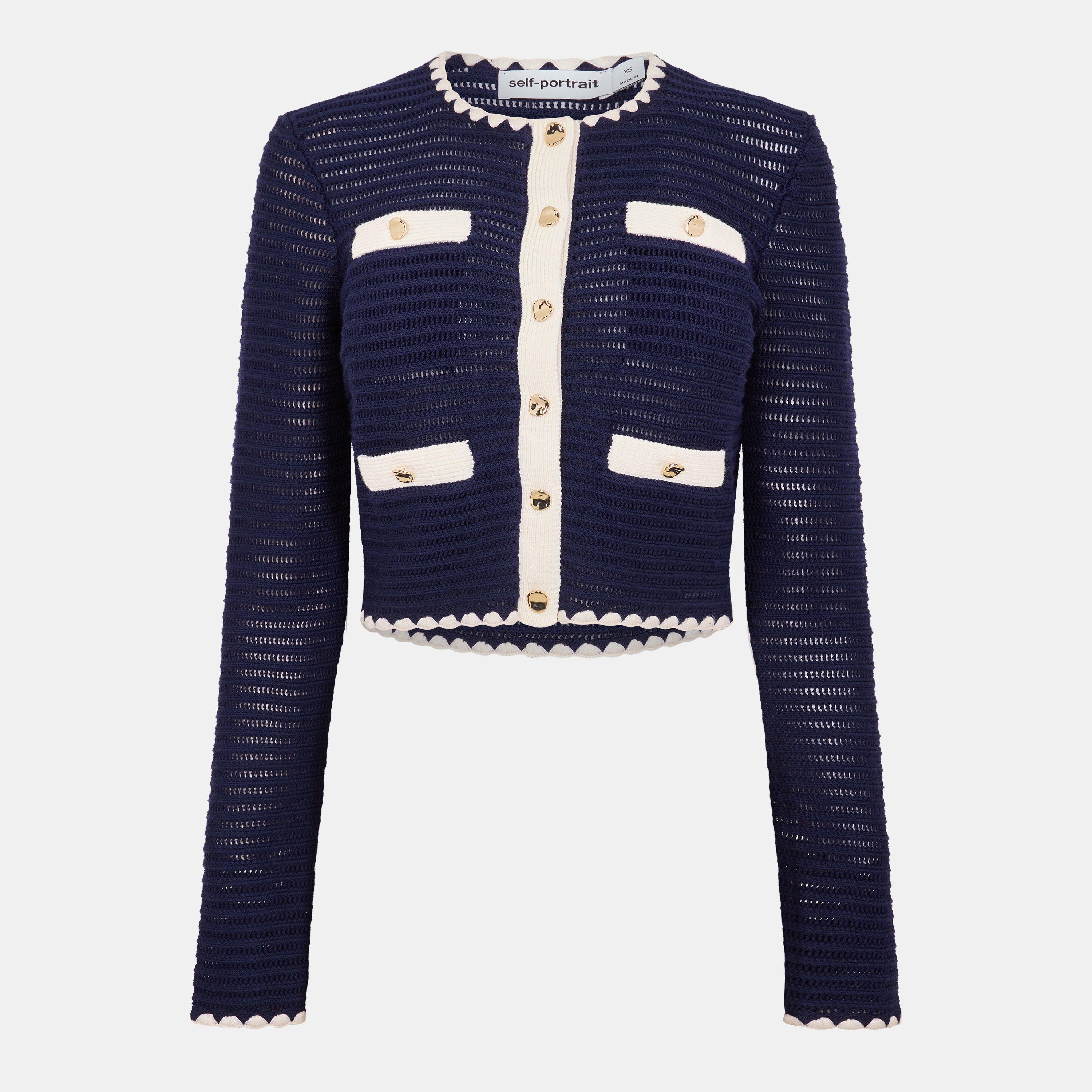 Navy - Self Portrait - Women's Croct Cardigan - 1