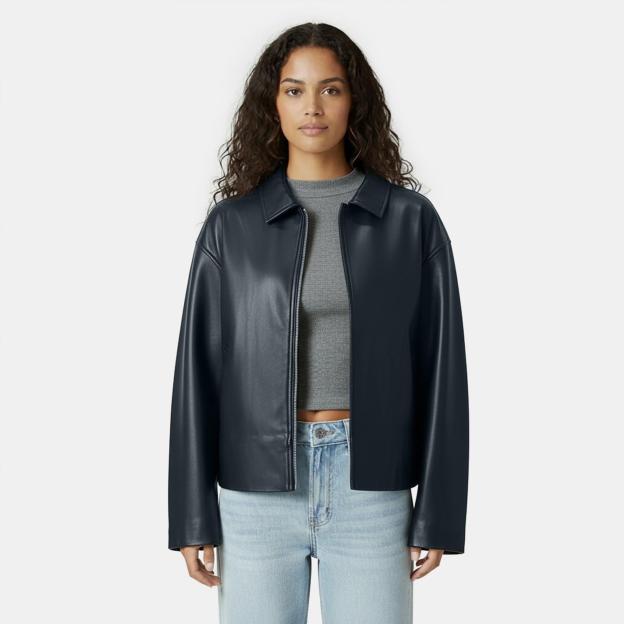 Black - Jack Wills - Women's Faux Leather Full Zip Long Sleeve Bomber Jacket - 3