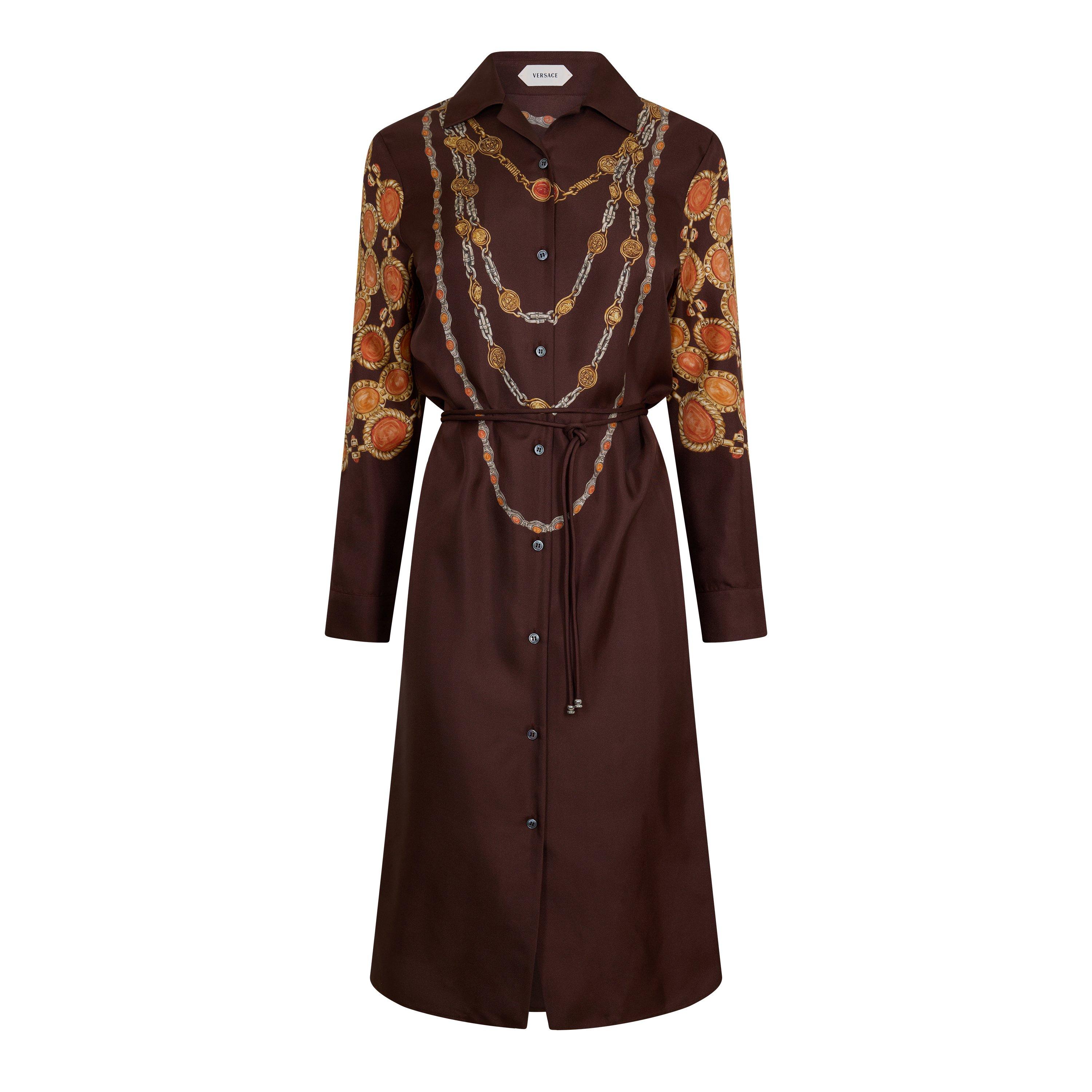Versace Women's Lover Silk Long Sleeve Dress - Choco Amber - Size 42 (UK 10)