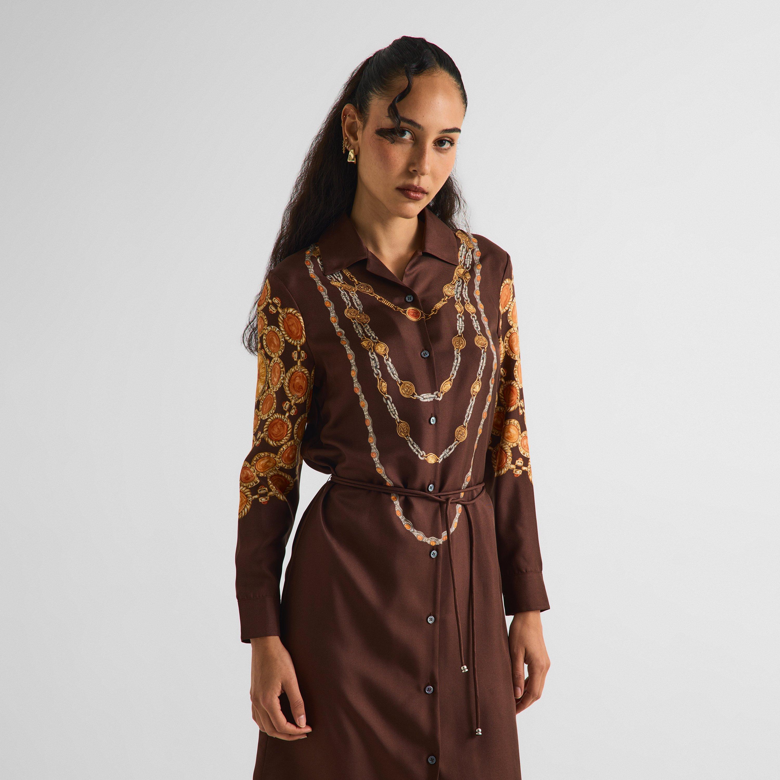 Choco Amber - Versace - Women's Lover Silk Long Sleeve Dress - 3