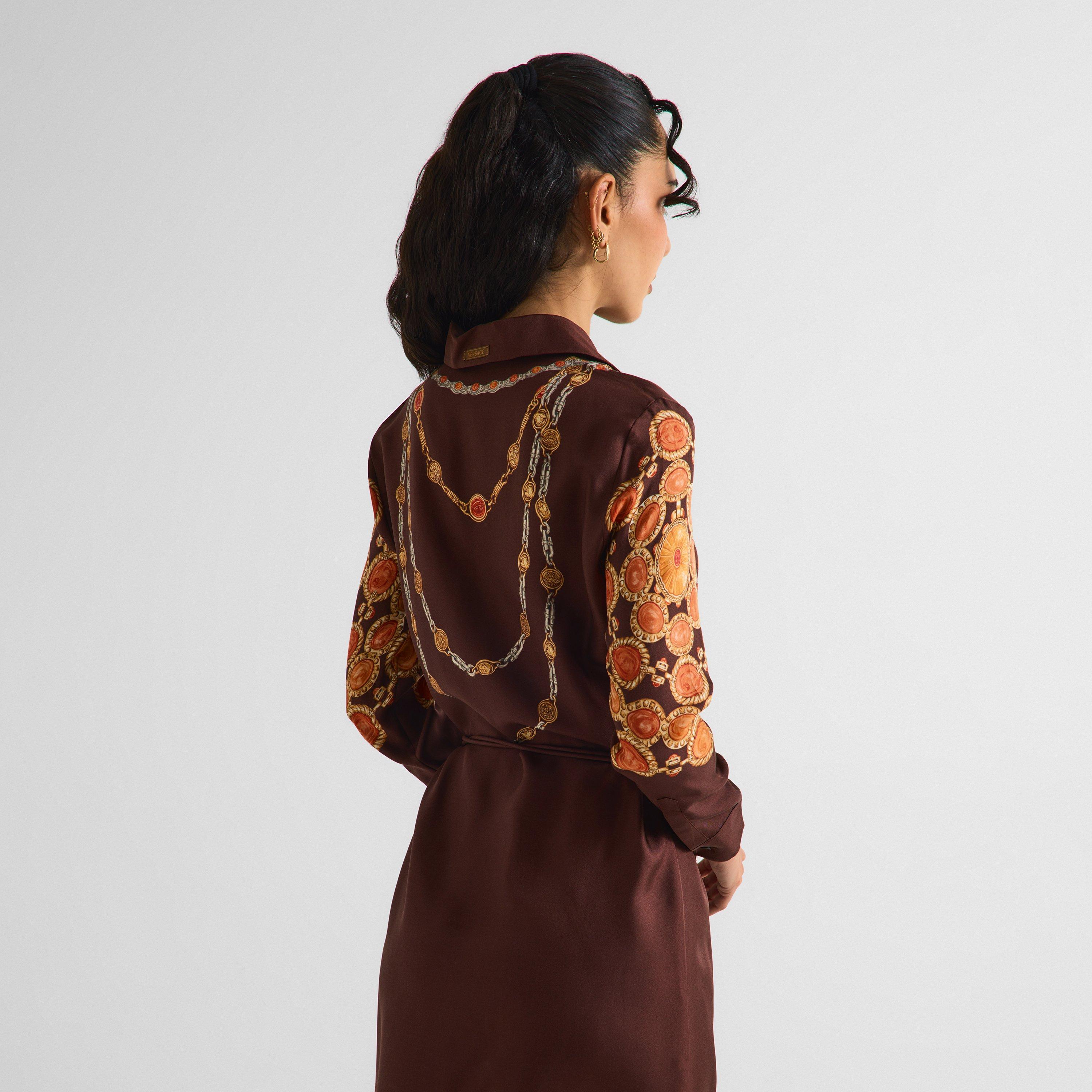 Choco Amber - Versace - Women's Lover Silk Long Sleeve Dress - 4