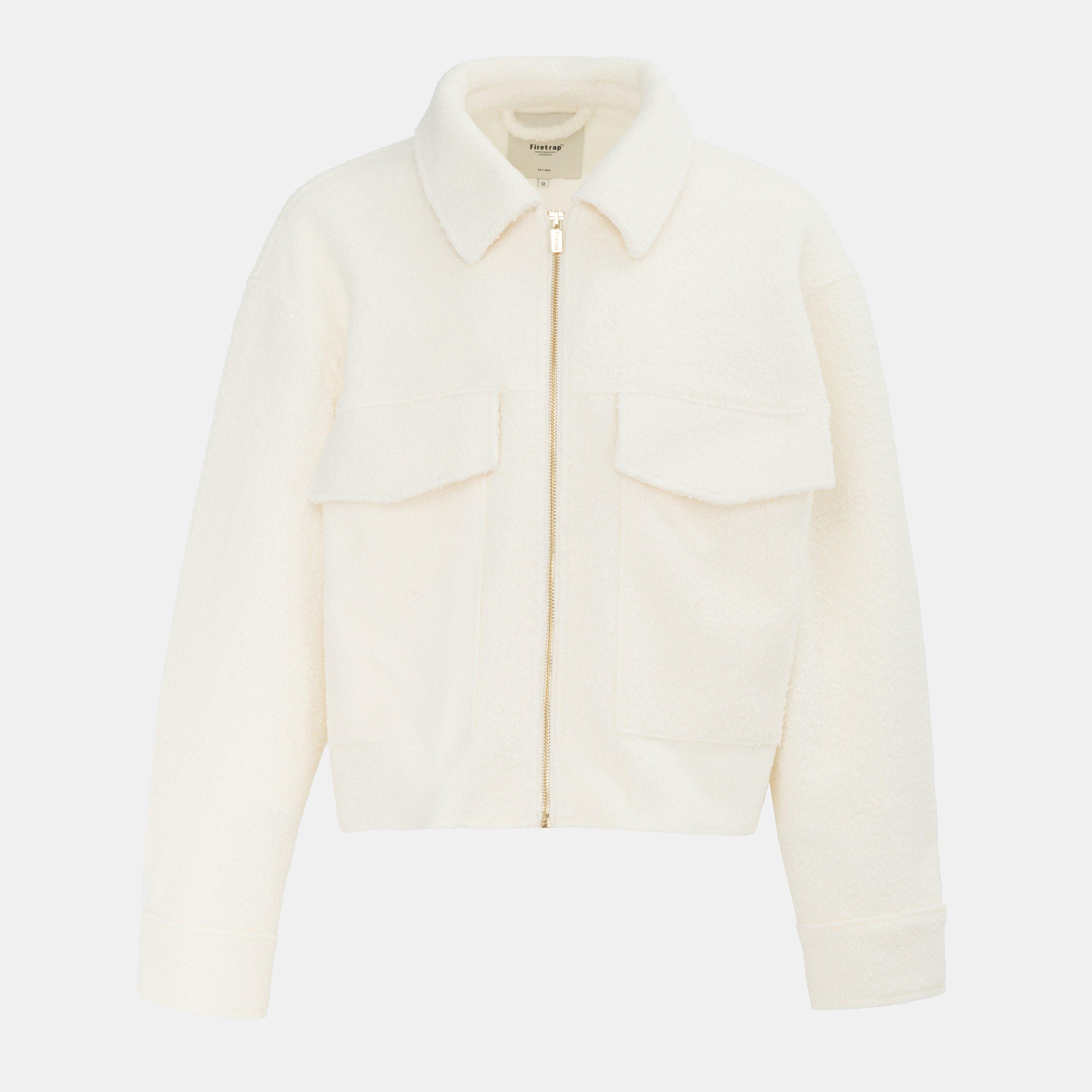 Cream - Firetrap - Women's Short Textured Cropped Long Sleeve Shearling Jacket - 1