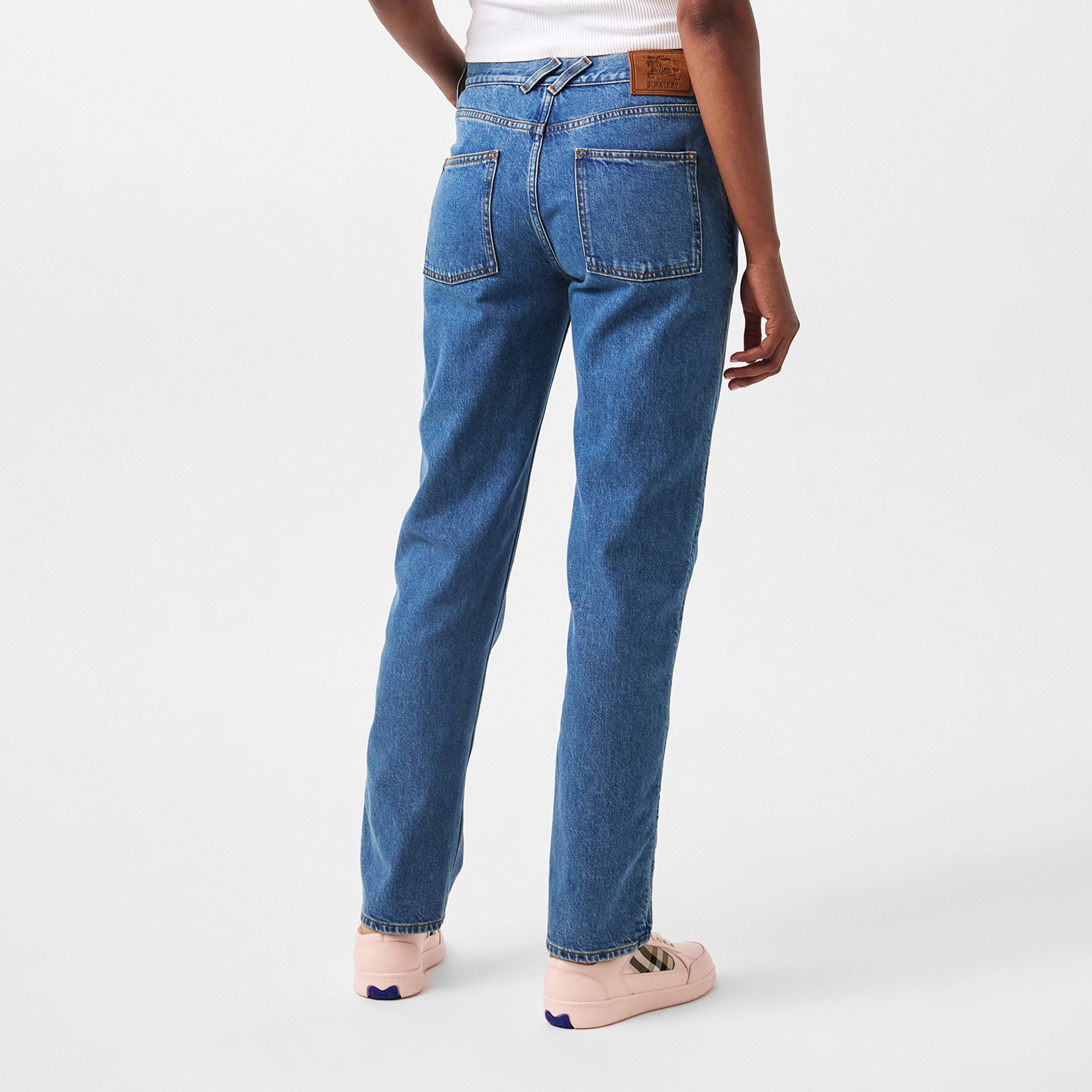 Mid Blue - Burberry - Women's Wide Leg Jeans - 4