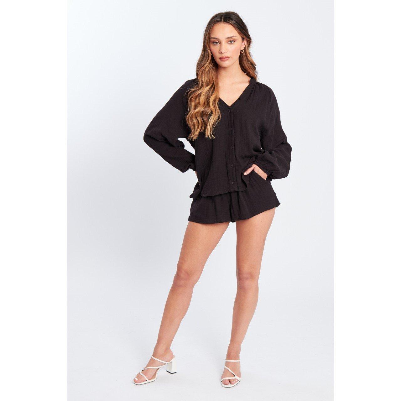 Sort - Influence - Women's Button Shirt and Shorts Set - 1
