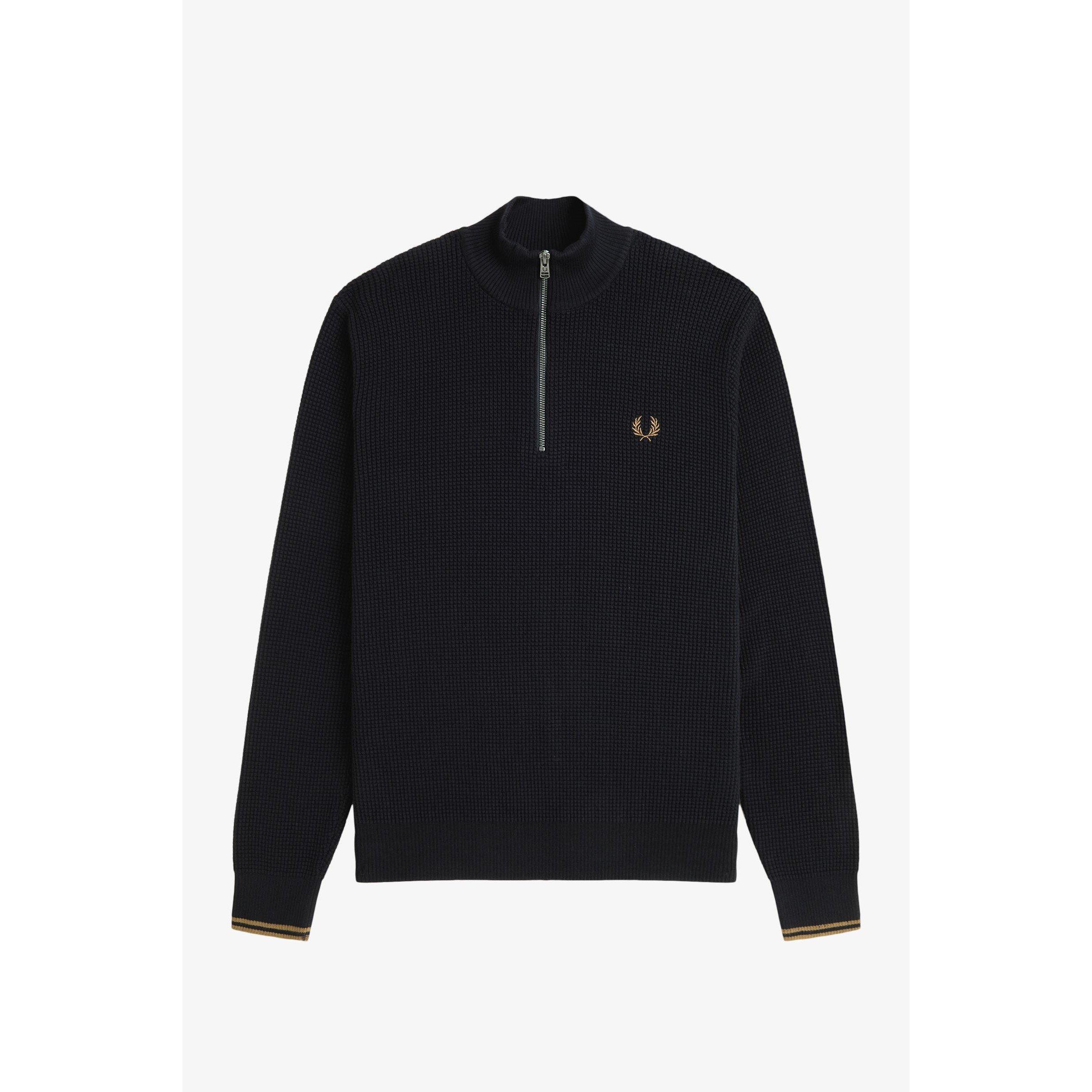 Black 102 - Fred Perry - Waffle Stitch Half Zip Jumper - 1