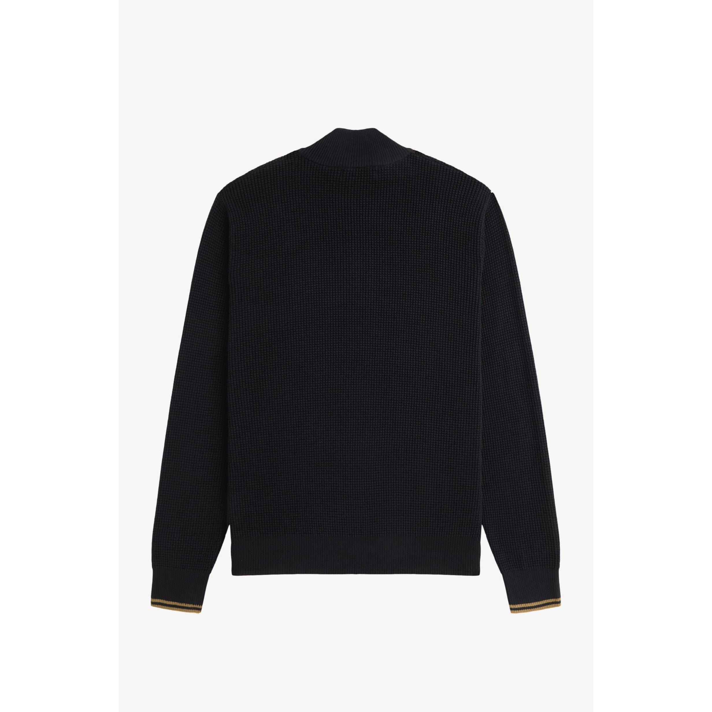 Black 102 - Fred Perry - Waffle Stitch Half Zip Jumper - 2