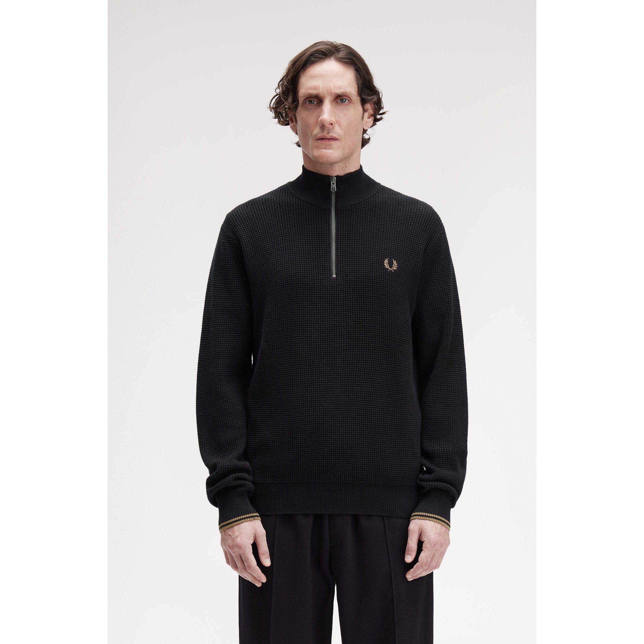 Black 102 - Fred Perry - Waffle Stitch Half Zip Jumper - 3
