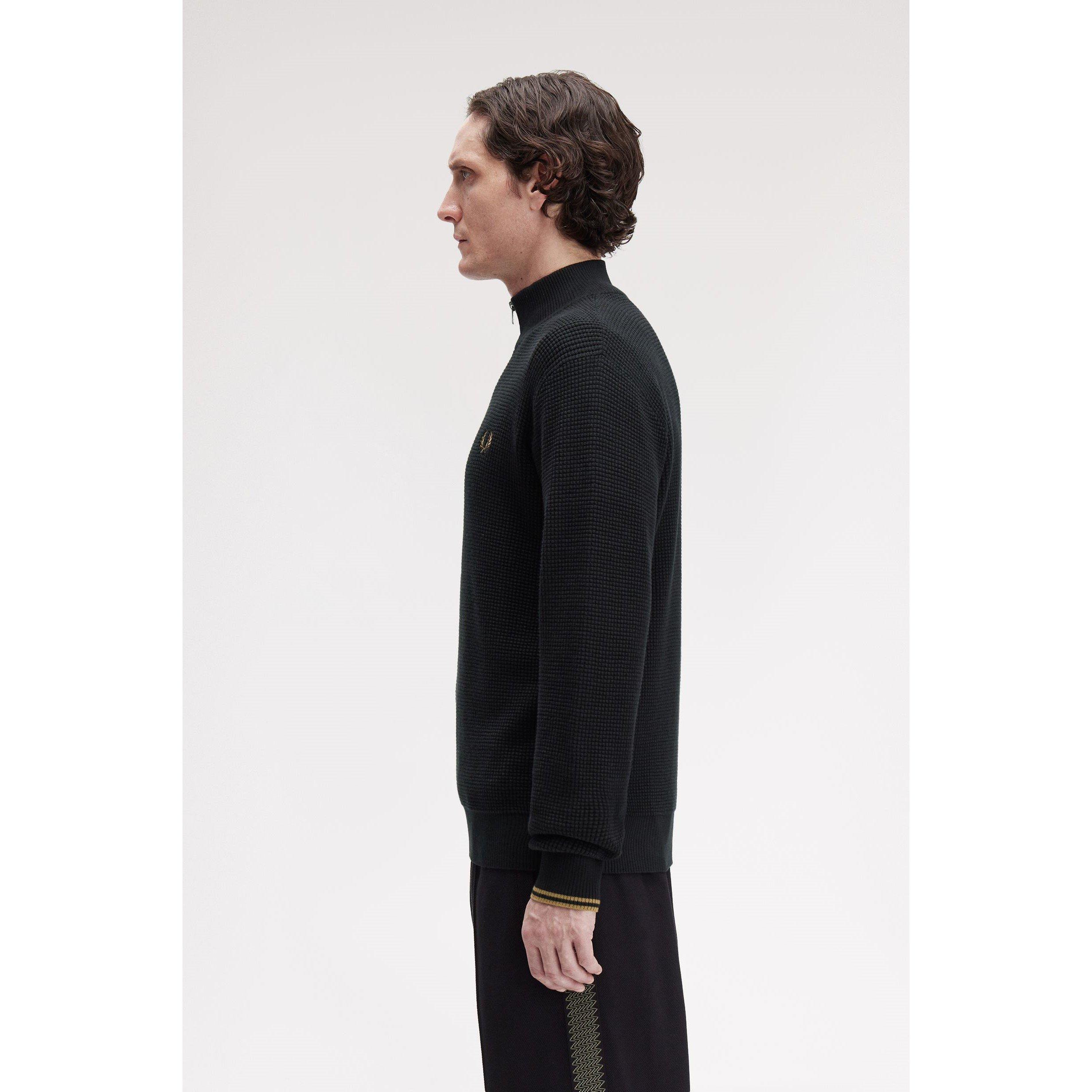 Black 102 - Fred Perry - Waffle Stitch Half Zip Jumper - 4