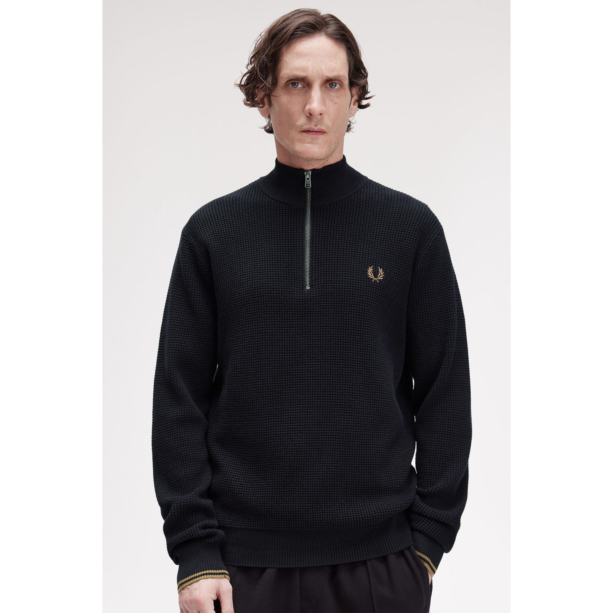 Black 102 - Fred Perry - Waffle Stitch Half Zip Jumper - 5