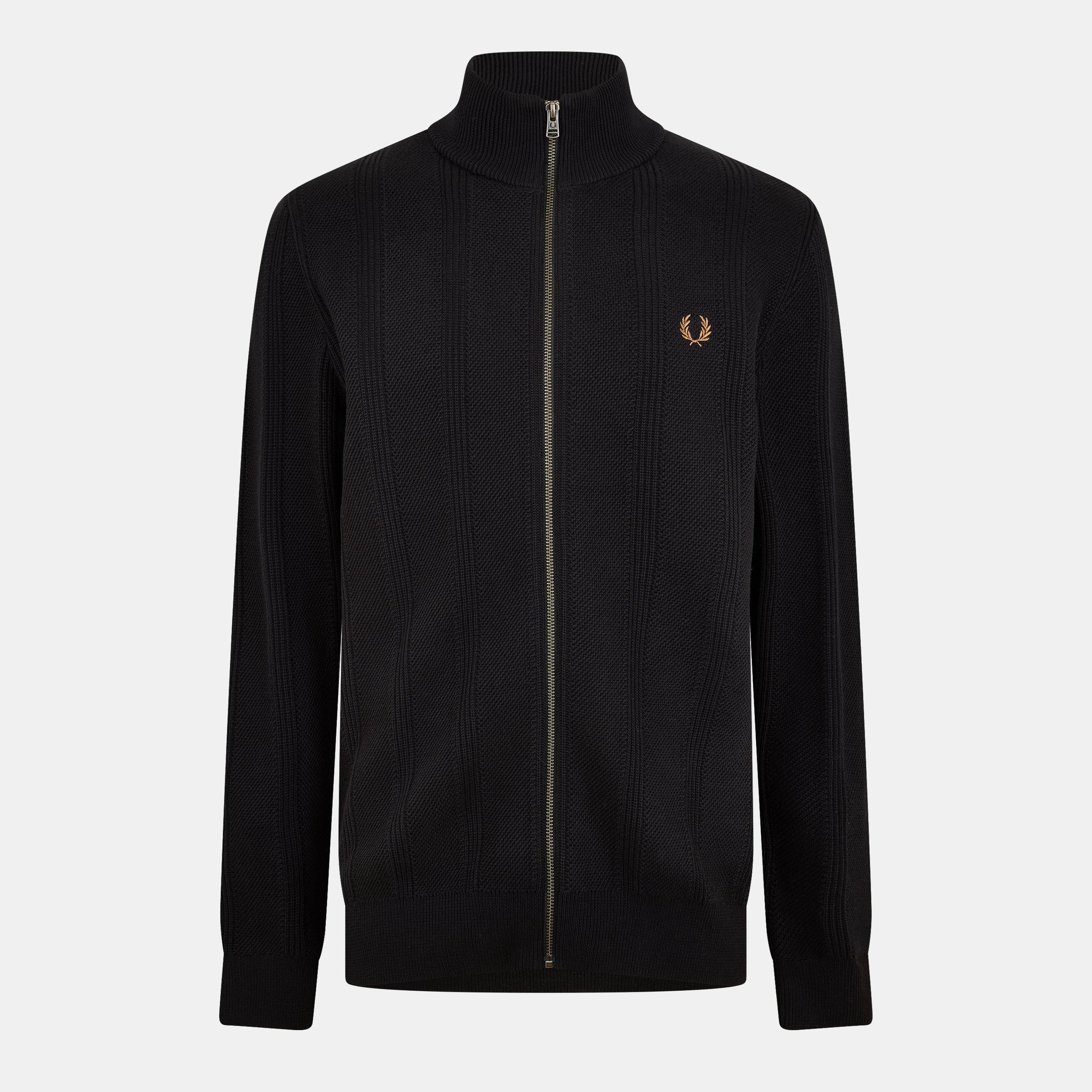 Black 102 - Fred Perry - Men's Textured Full-Zip Knitted Top - 1