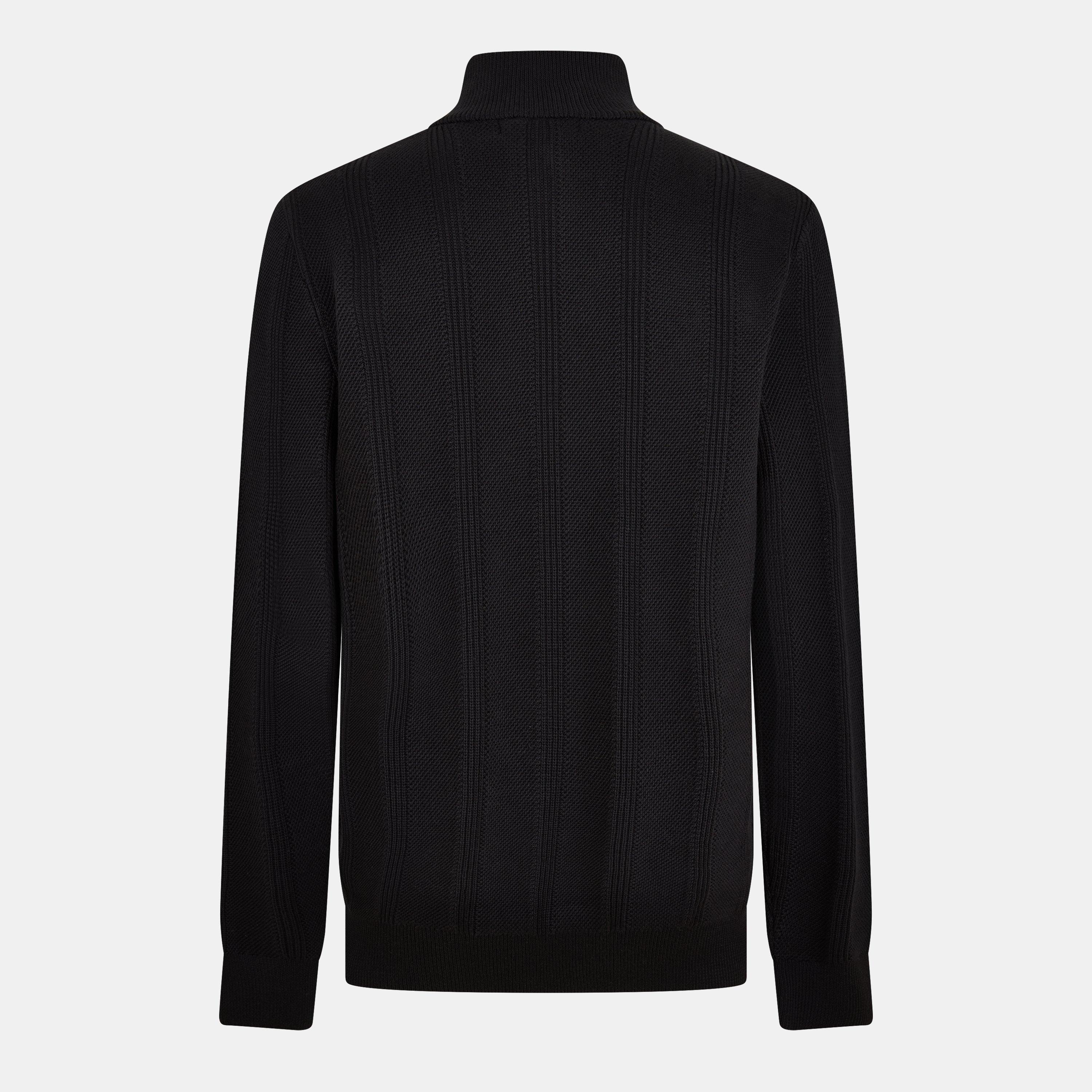 Black 102 - Fred Perry - Men's Textured Full-Zip Knitted Top - 2