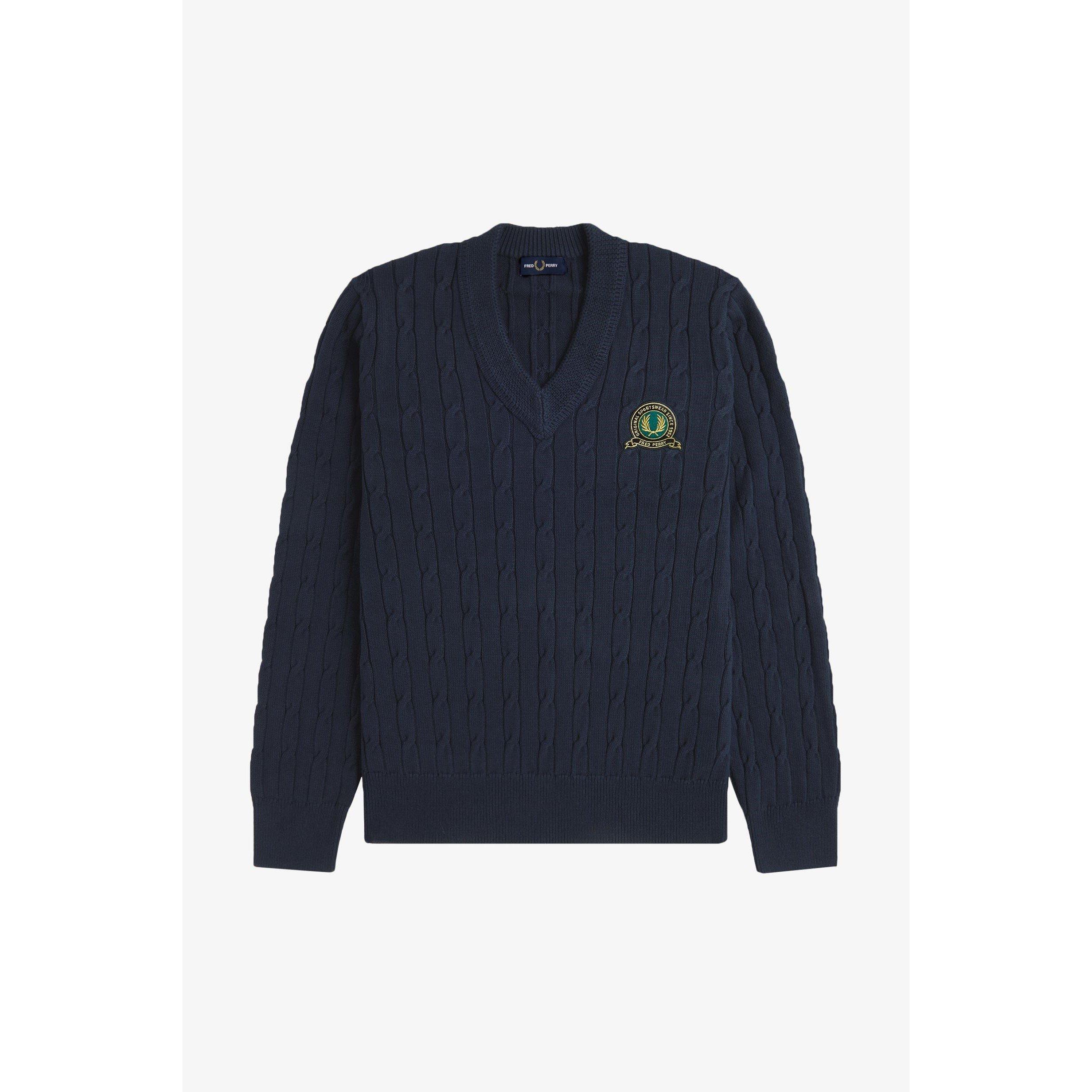Navy 608 - Fred Perry - Men's Badge Laurel Wreath Knitted Crew Neck Jumper - 1