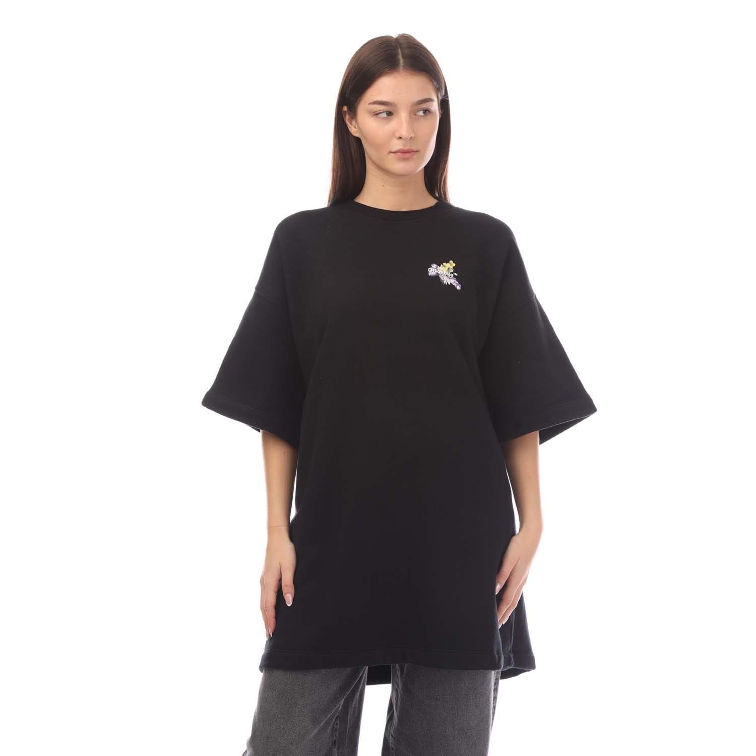 Black - Off White - Flower Arrow Snap T-Shirt Dress - 1