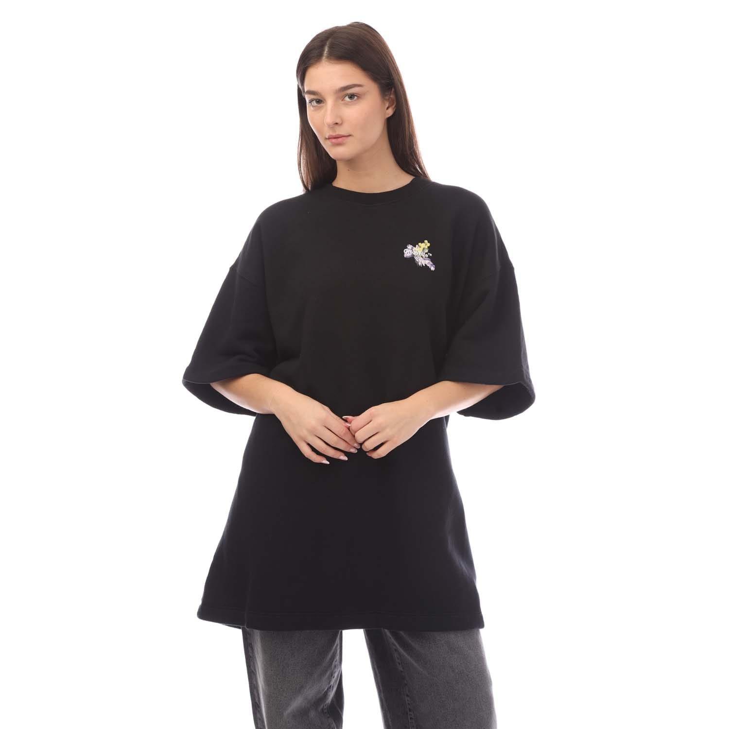 Black - Off White - Flower Arrow Snap T-Shirt Dress - 2