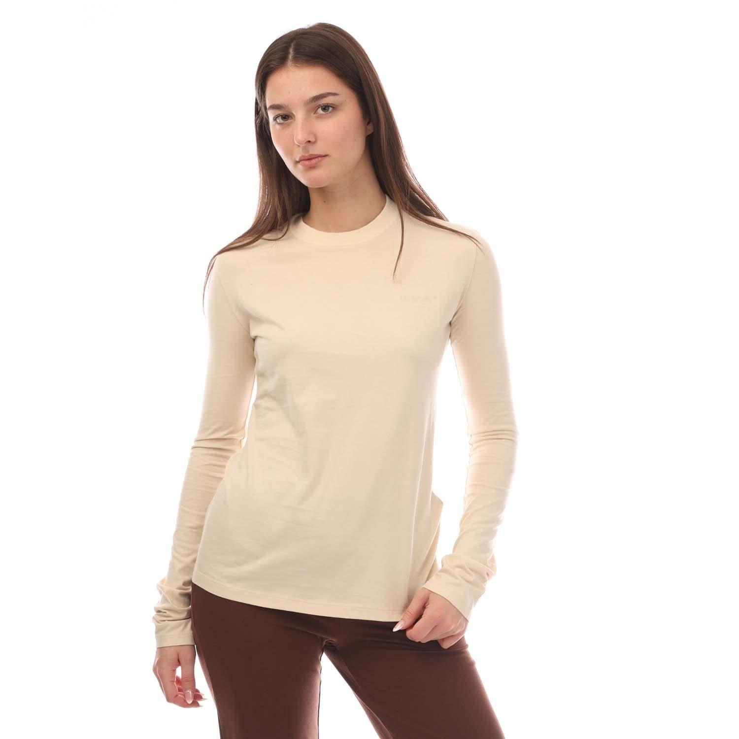 Beige - Off White - Women's Diagonal Long-Sleeve T-Shirt with Printed Logo - 2
