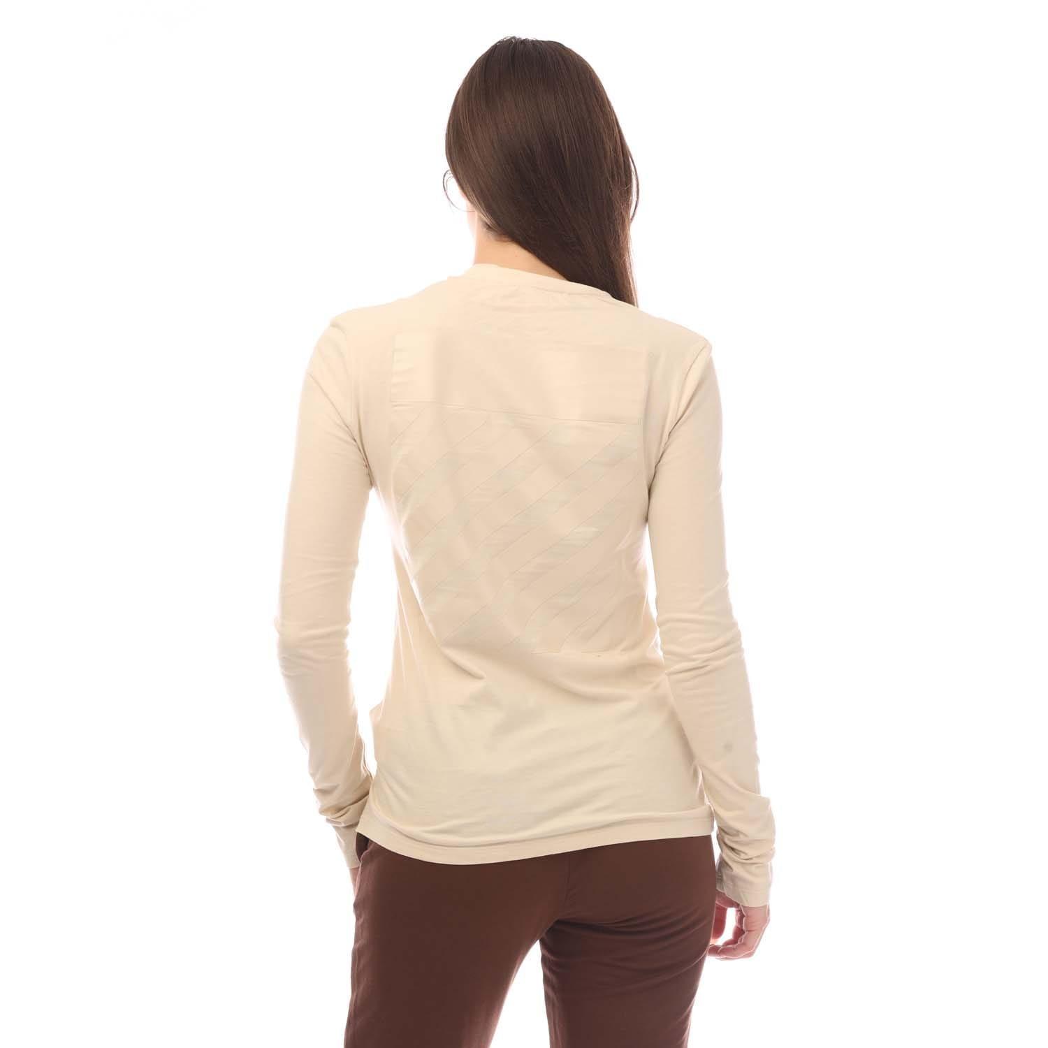 Beige - Off White - Women's Diagonal Long-Sleeve T-Shirt with Printed Logo - 3