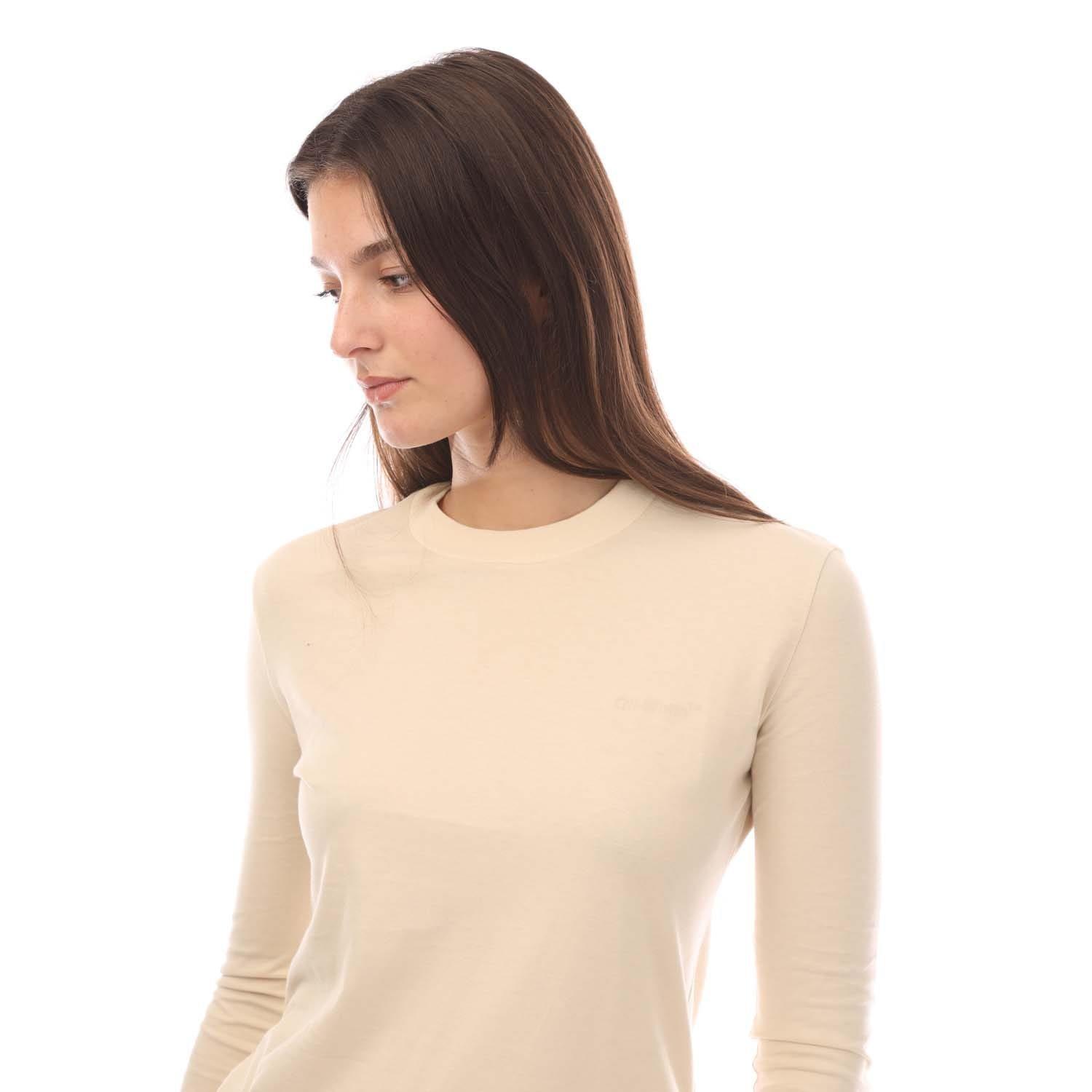 Beige - Off White - Women's Diagonal Long-Sleeve T-Shirt with Printed Logo - 4