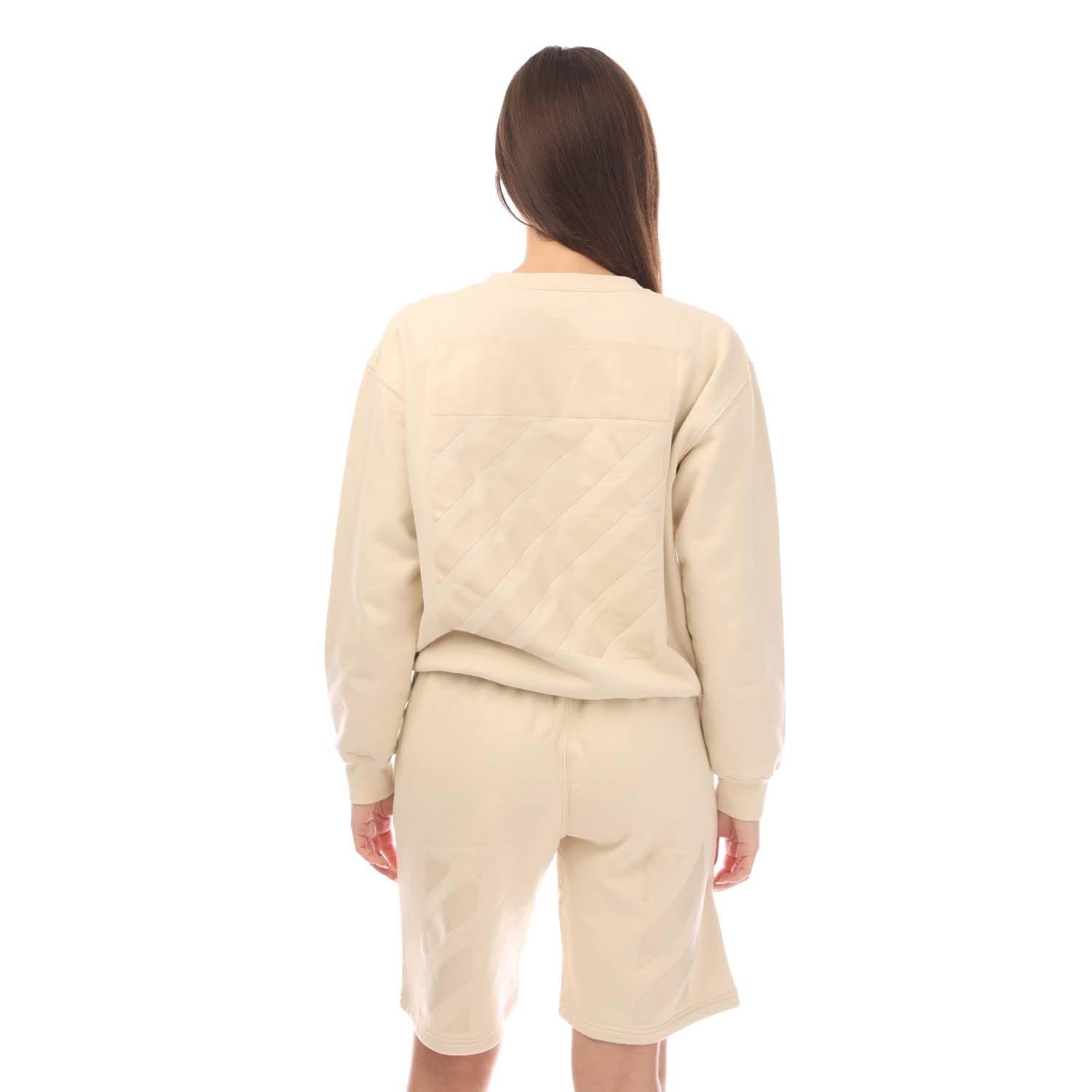 Beige - Off White - Diagonal Regular Crewneck Sweatshirt - 4