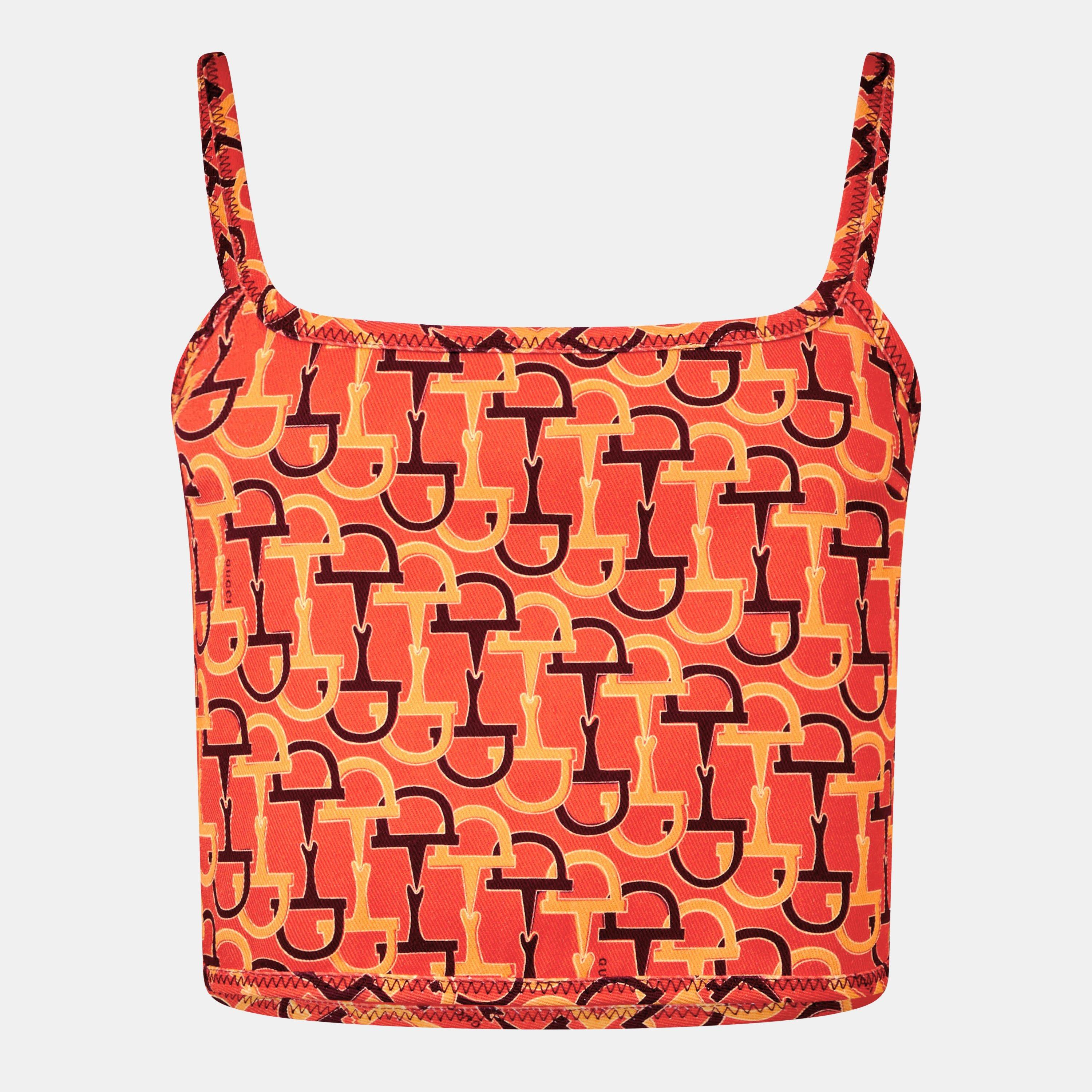 Gucci Cropped Printed Cotton-Twill Top - Orange/Ancora - Size 42 (UK 10)